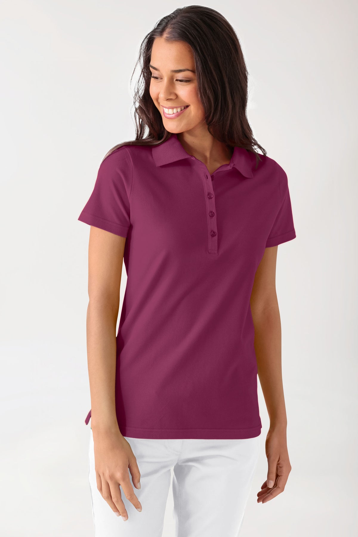 Stretch Shirt Damen - Polokragen berry