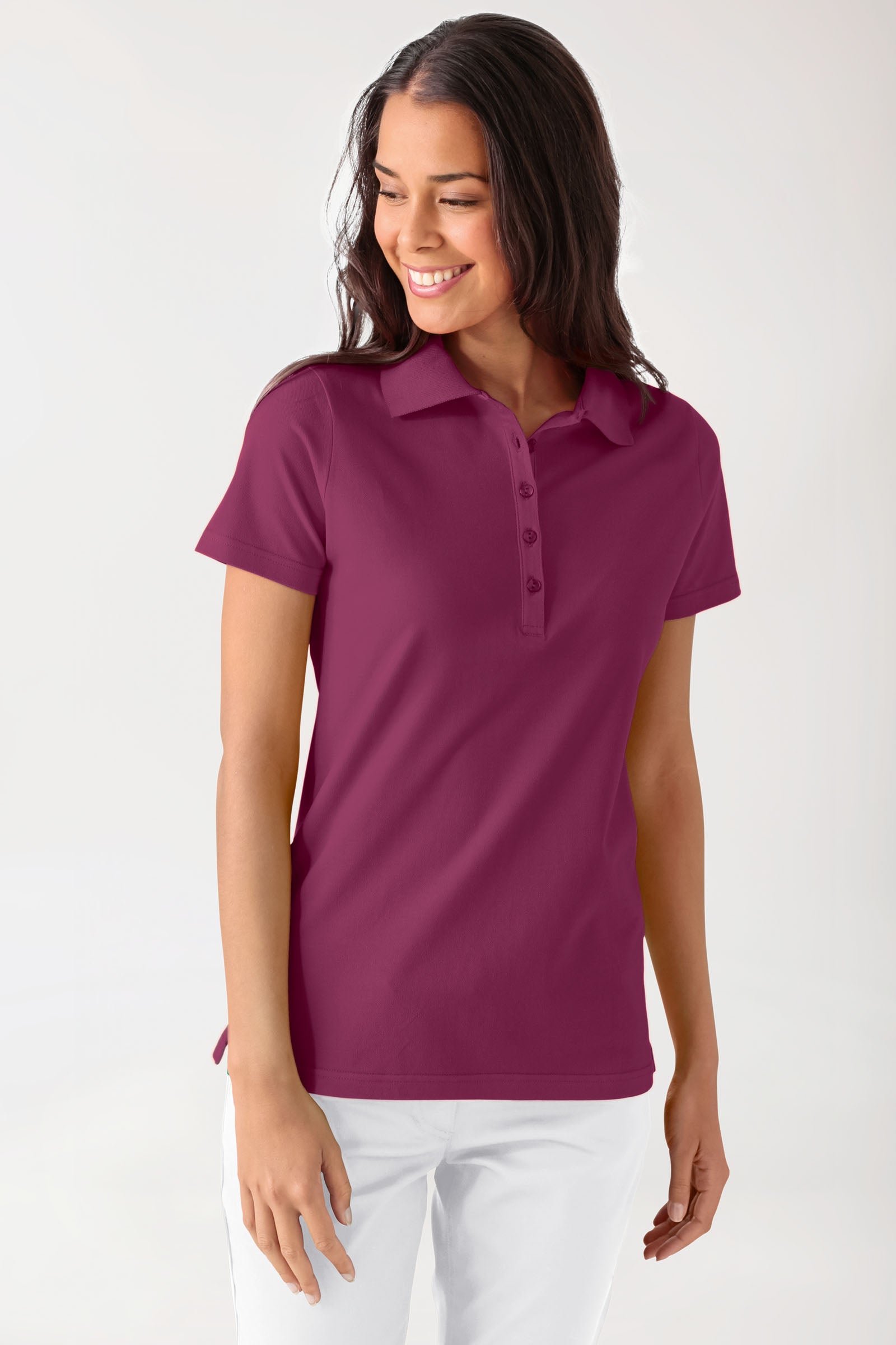 Stretch Shirt Damen - Polokragen berry, Vue de face
