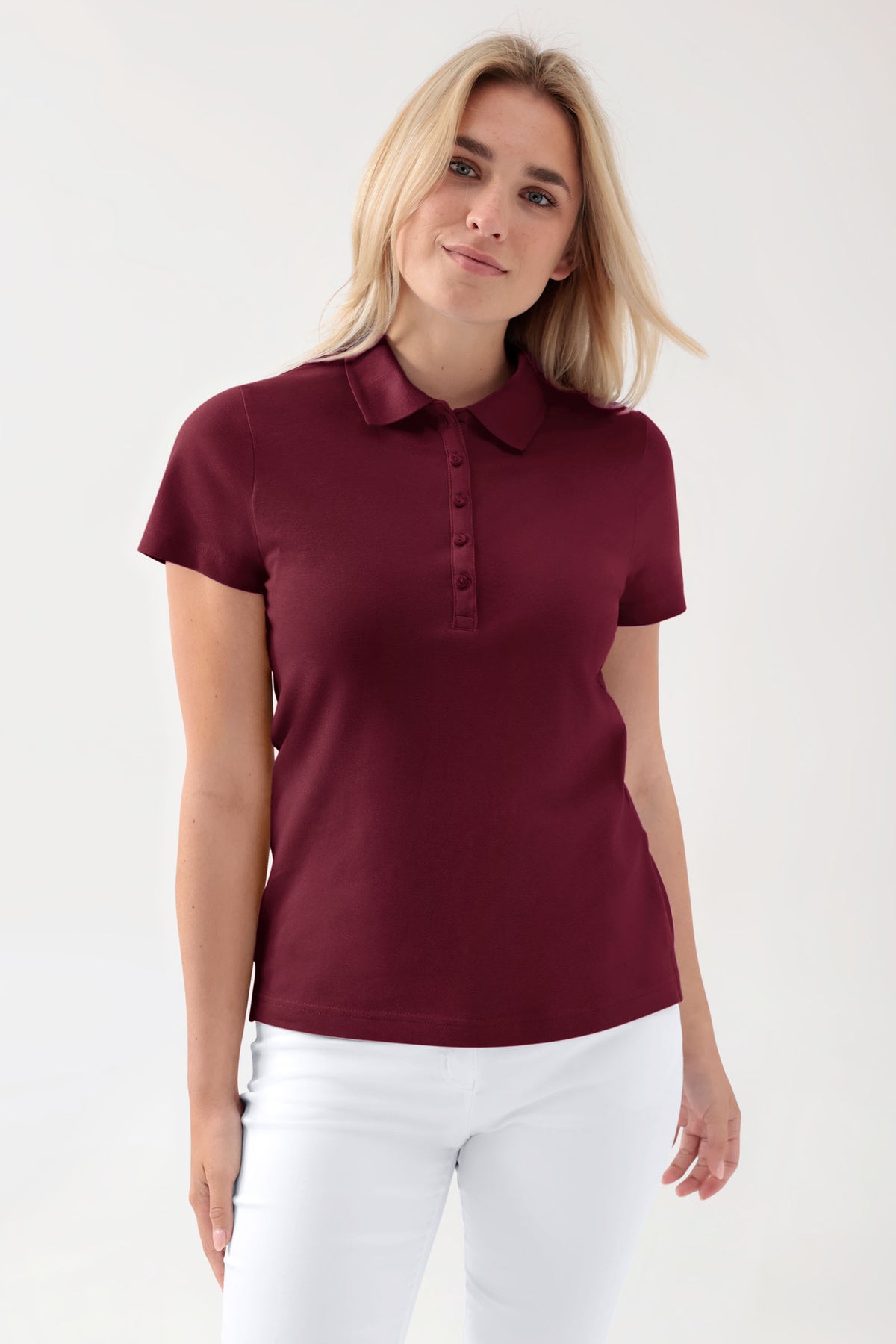 Stretch Shirt Damen - Polokragen bordeaux, Vue de face