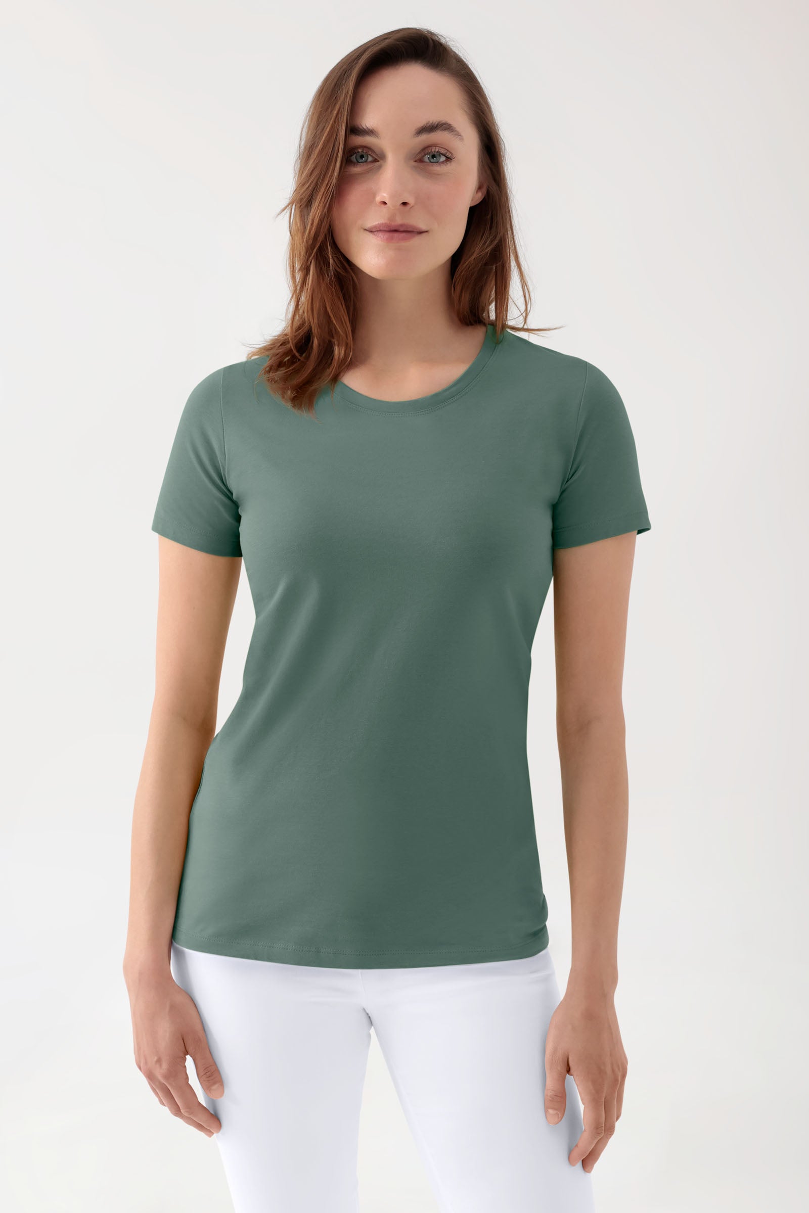 CORE Shirt Damen - Rundhalsausschnitt dunkelgrün, Vorderansicht