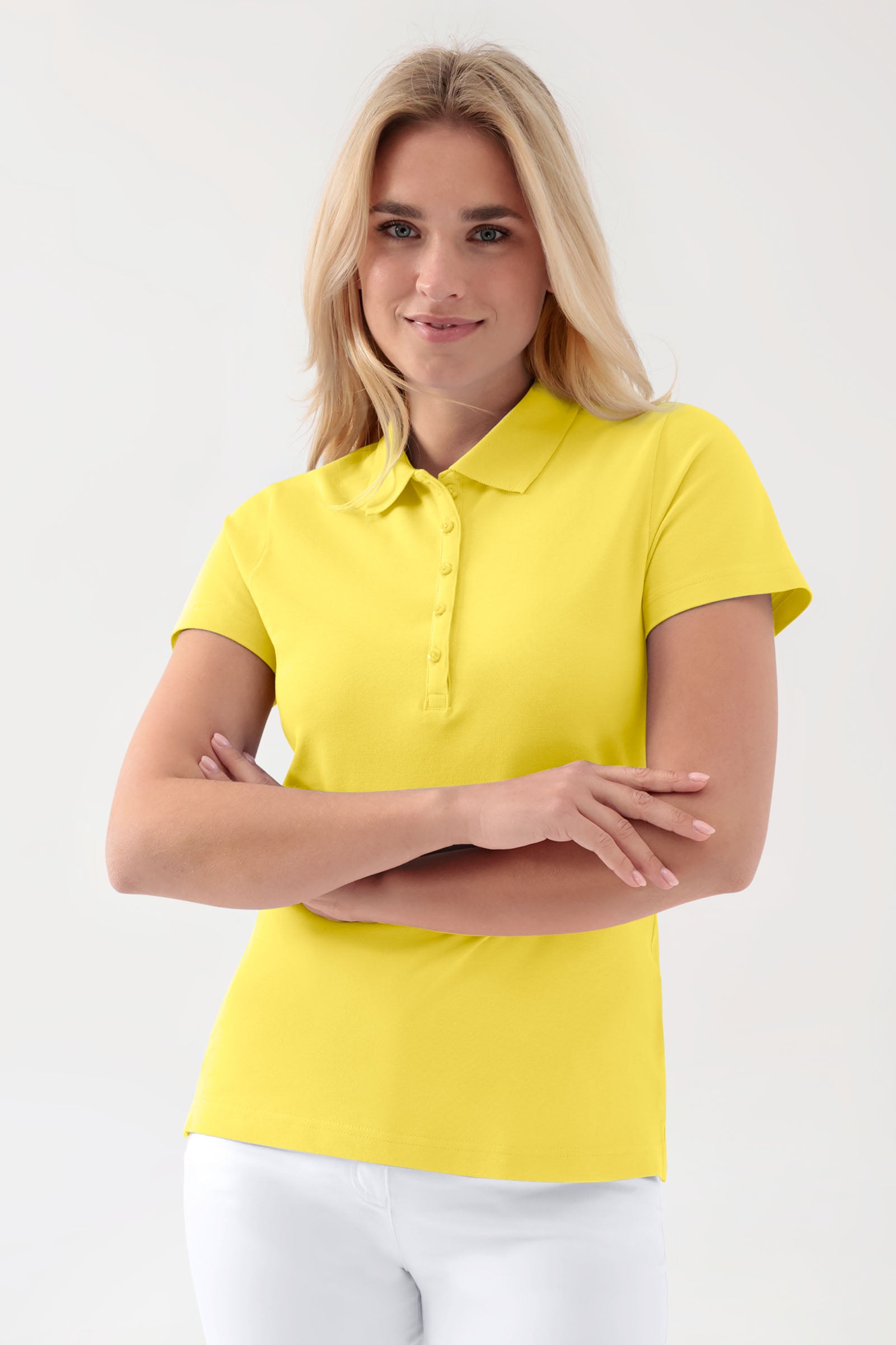 Stretch Shirt Damen - Polokragen gelb, Vue de face