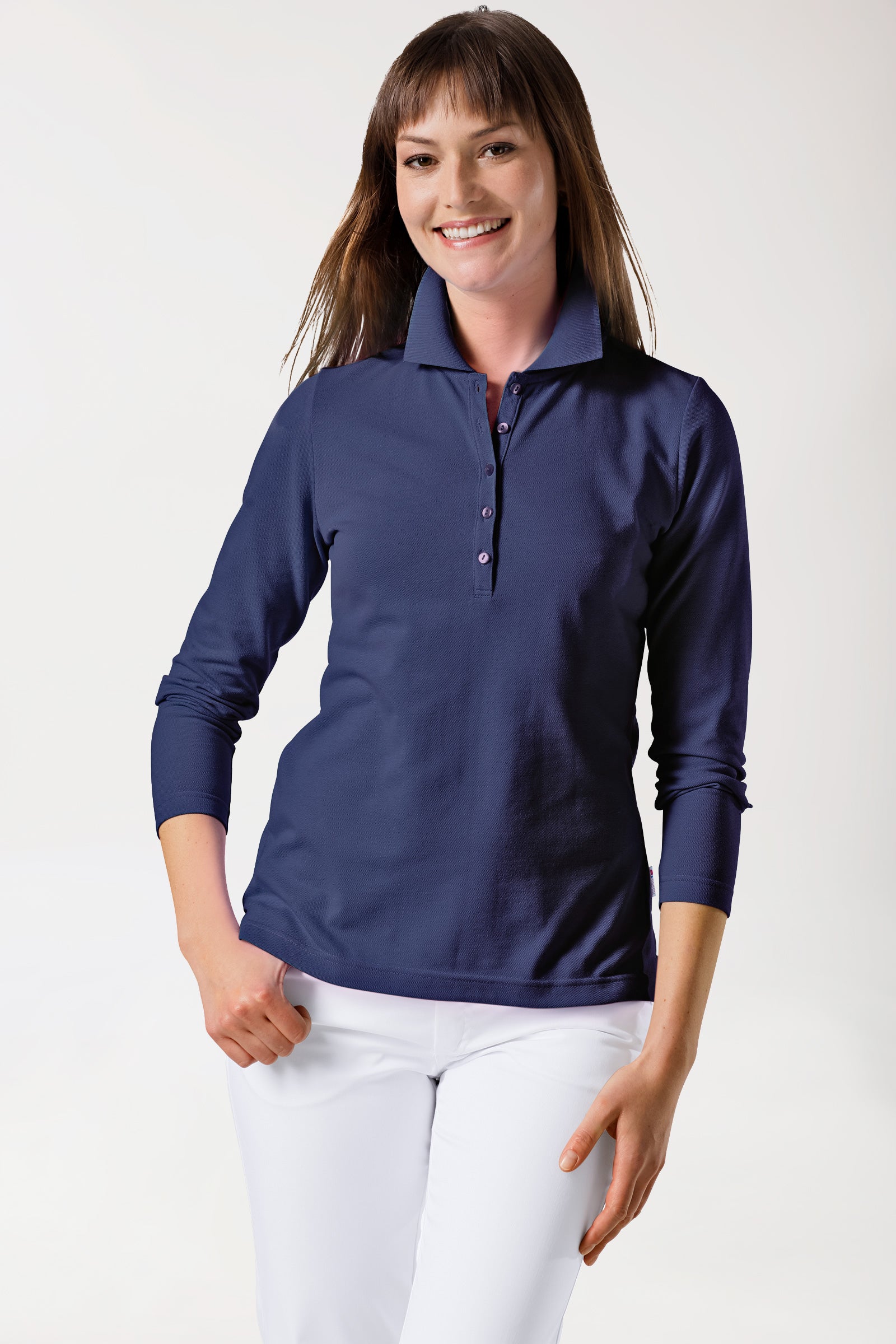 Stretch Shirt Damen - 1/1 Arm mit Polokragen navy