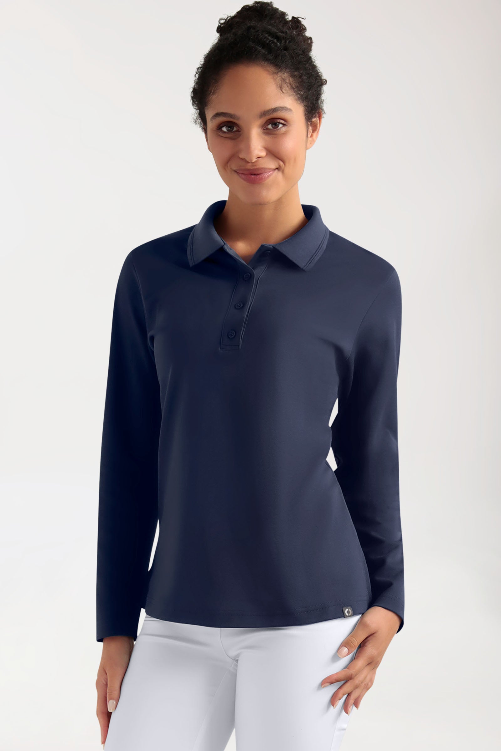 COMFY FLEX Stretch Longsleeve Damen - Polokragen navy, Vue de face