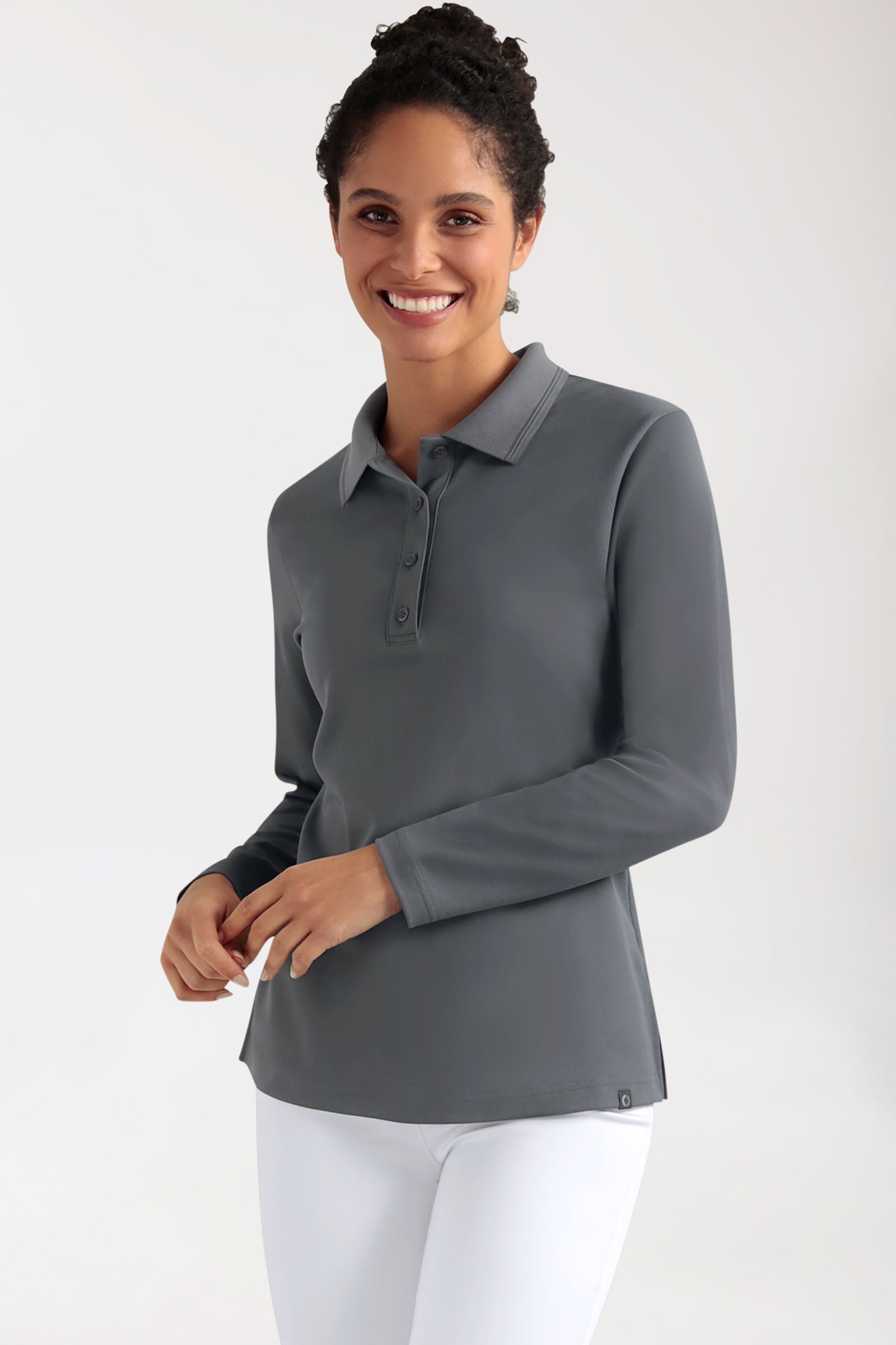 COMFY FLEX Stretch Longsleeve Damen - Polokragen steingrau, Vue de face