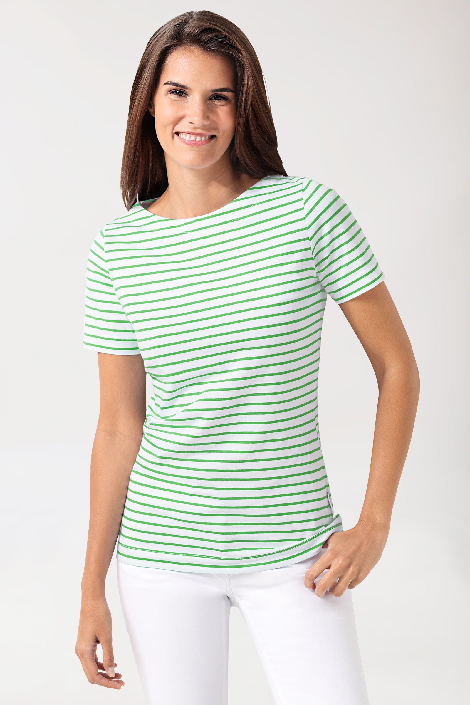 Shirt Damen - 1/2 Arm weiss/apfelgrün, Vue de face