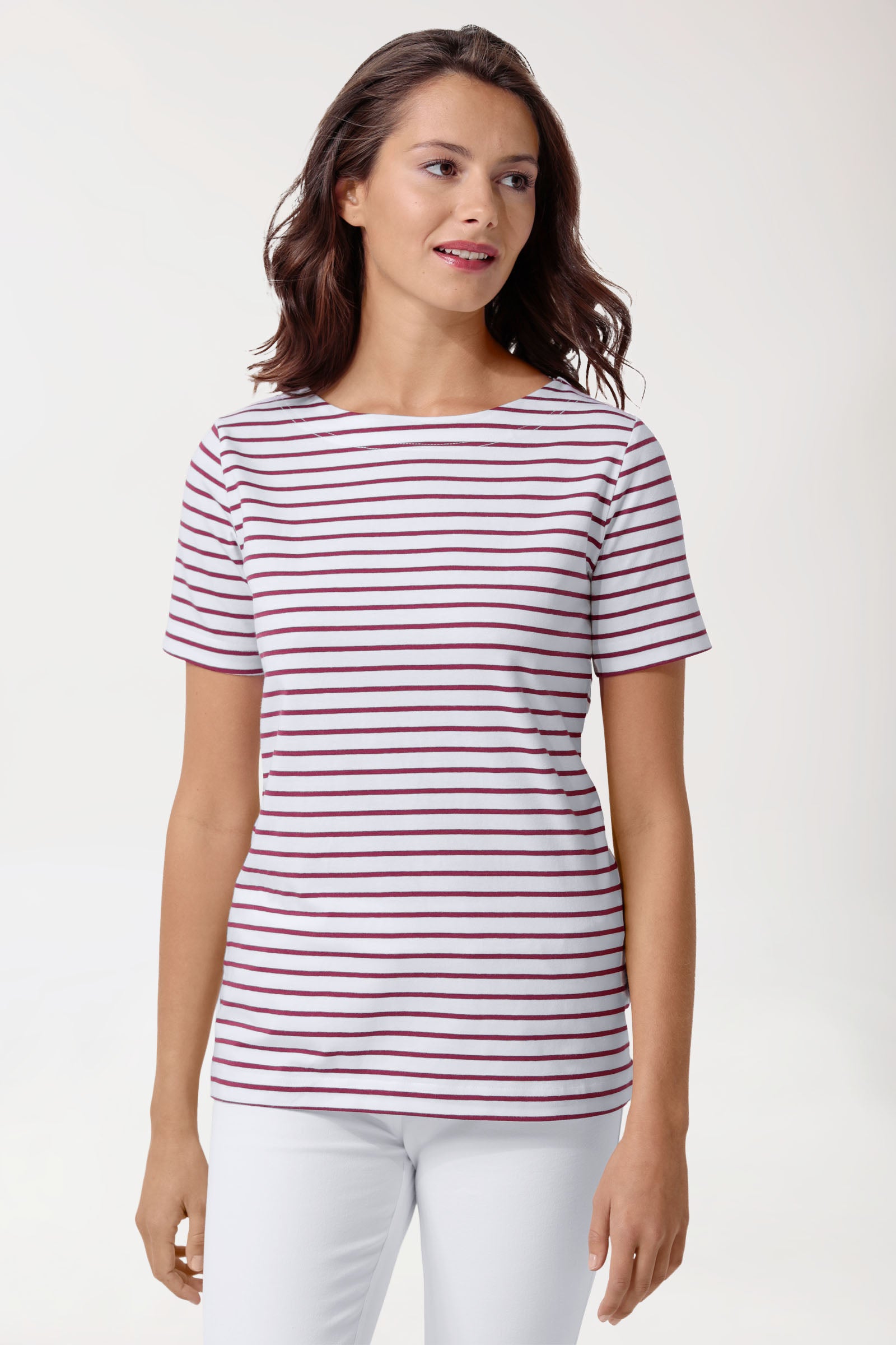 Shirt Damen - 1/2 Arm weiss/bordeaux, Vue de face
