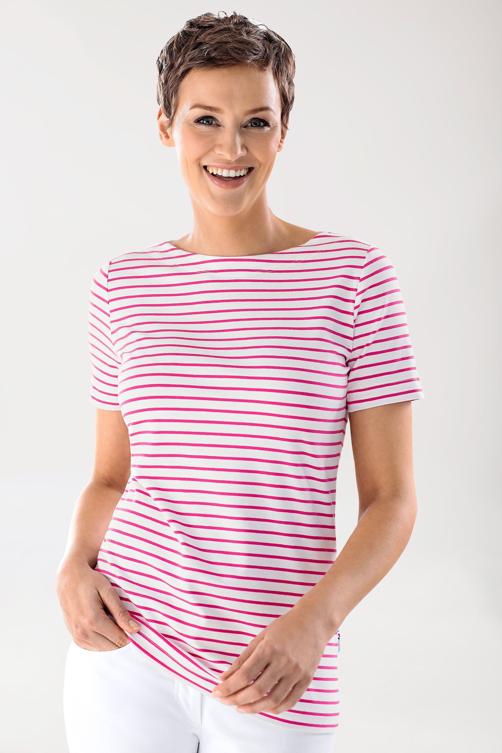 Shirt Damen - 1/2 Arm weiss/pink, Vue de face
