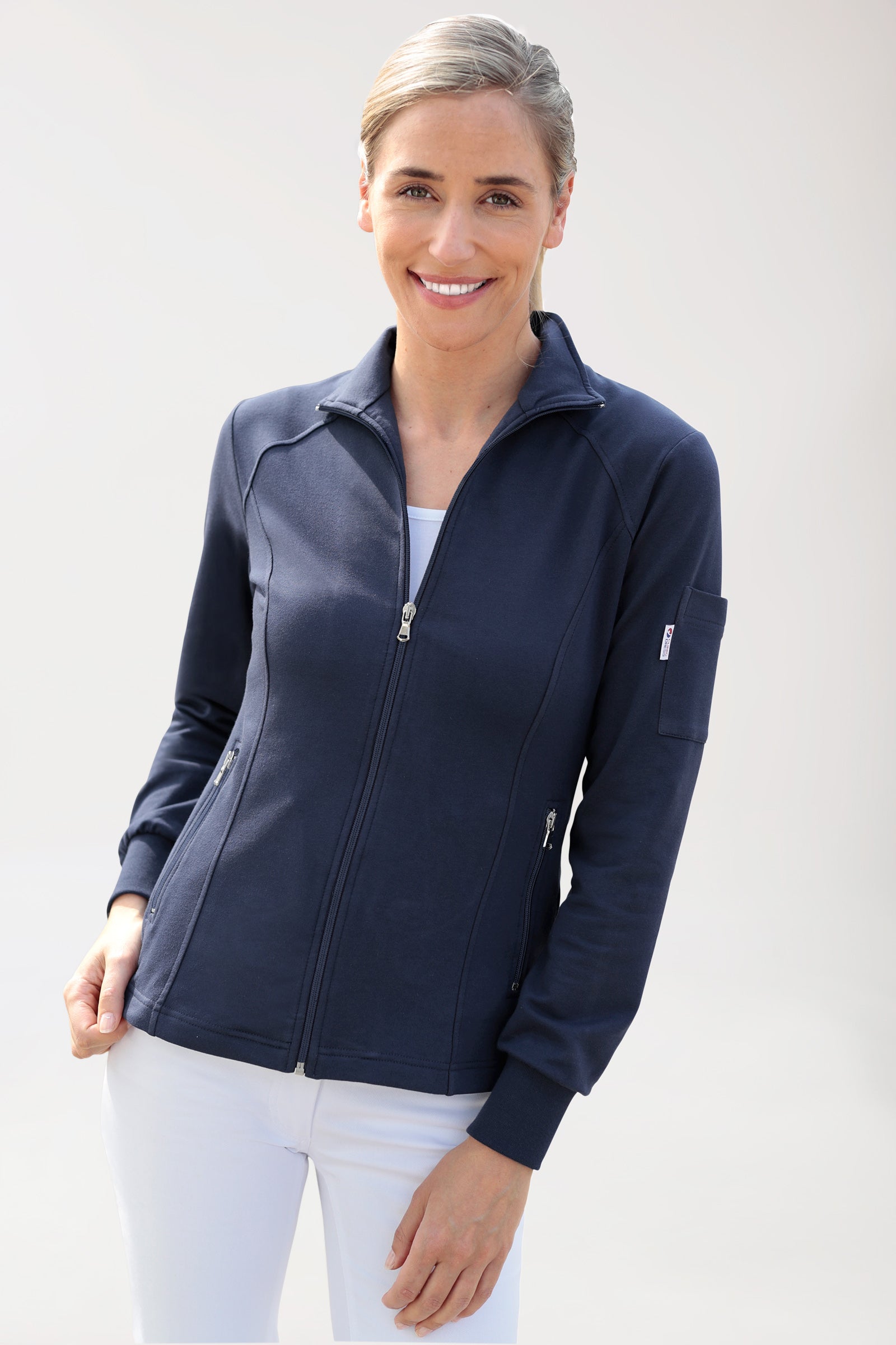 Sweatjacke Damen - Stehkragen navy, Vorderansicht