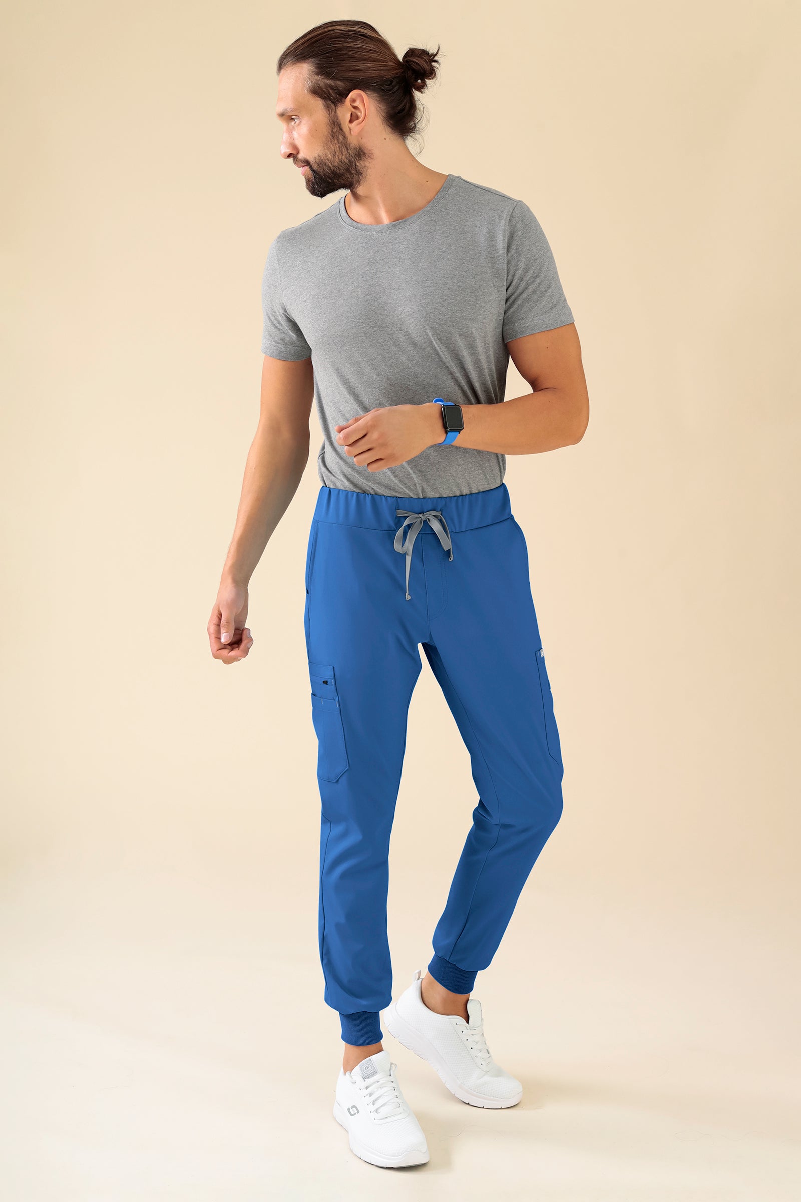 KAERE Hose Herren - Saumbündchen mit Beintaschen blau, Vorderansicht