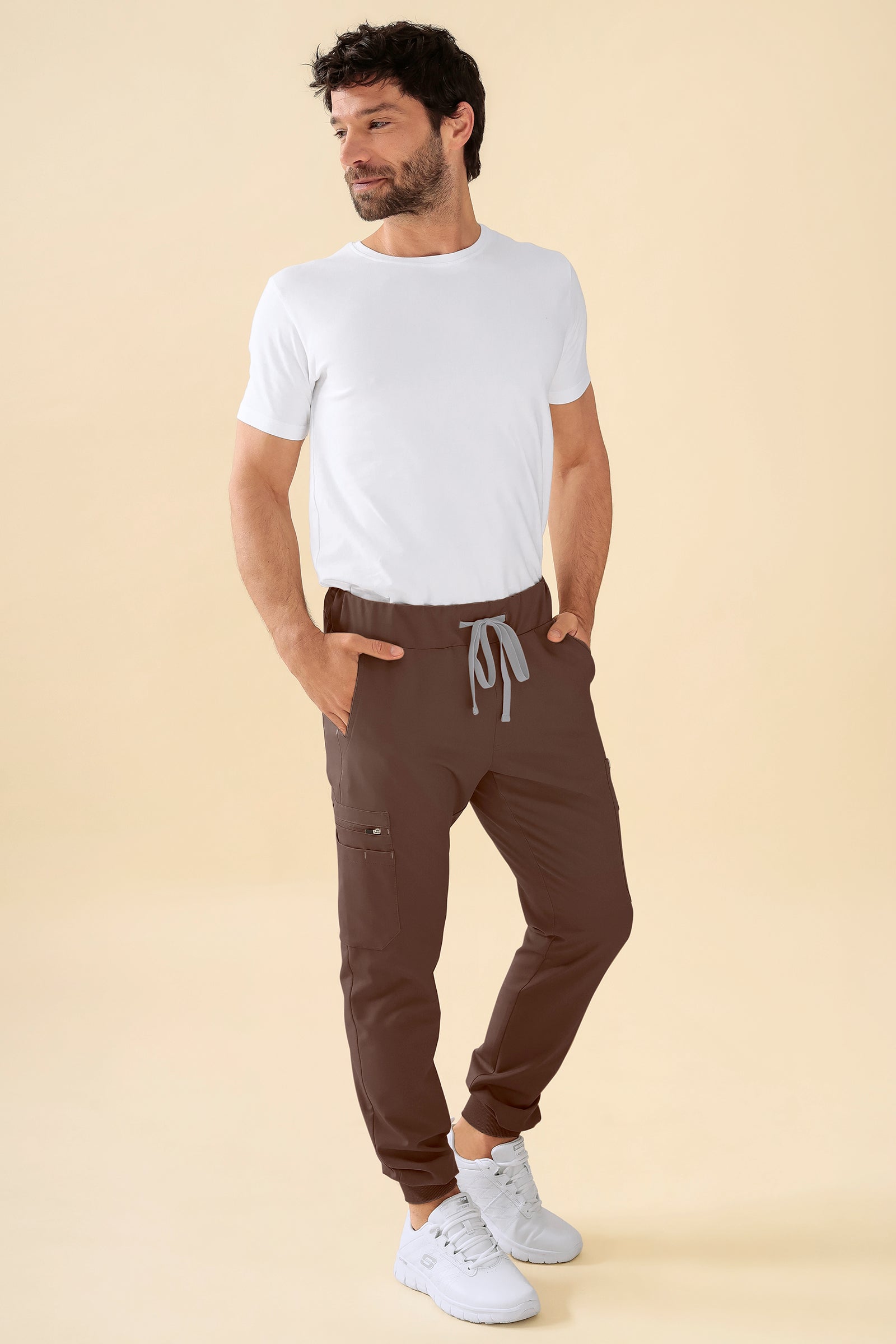 KAERE Hose Herren - Saumbündchen Kurzgr. mit Beintaschen coffee, Vorderansicht