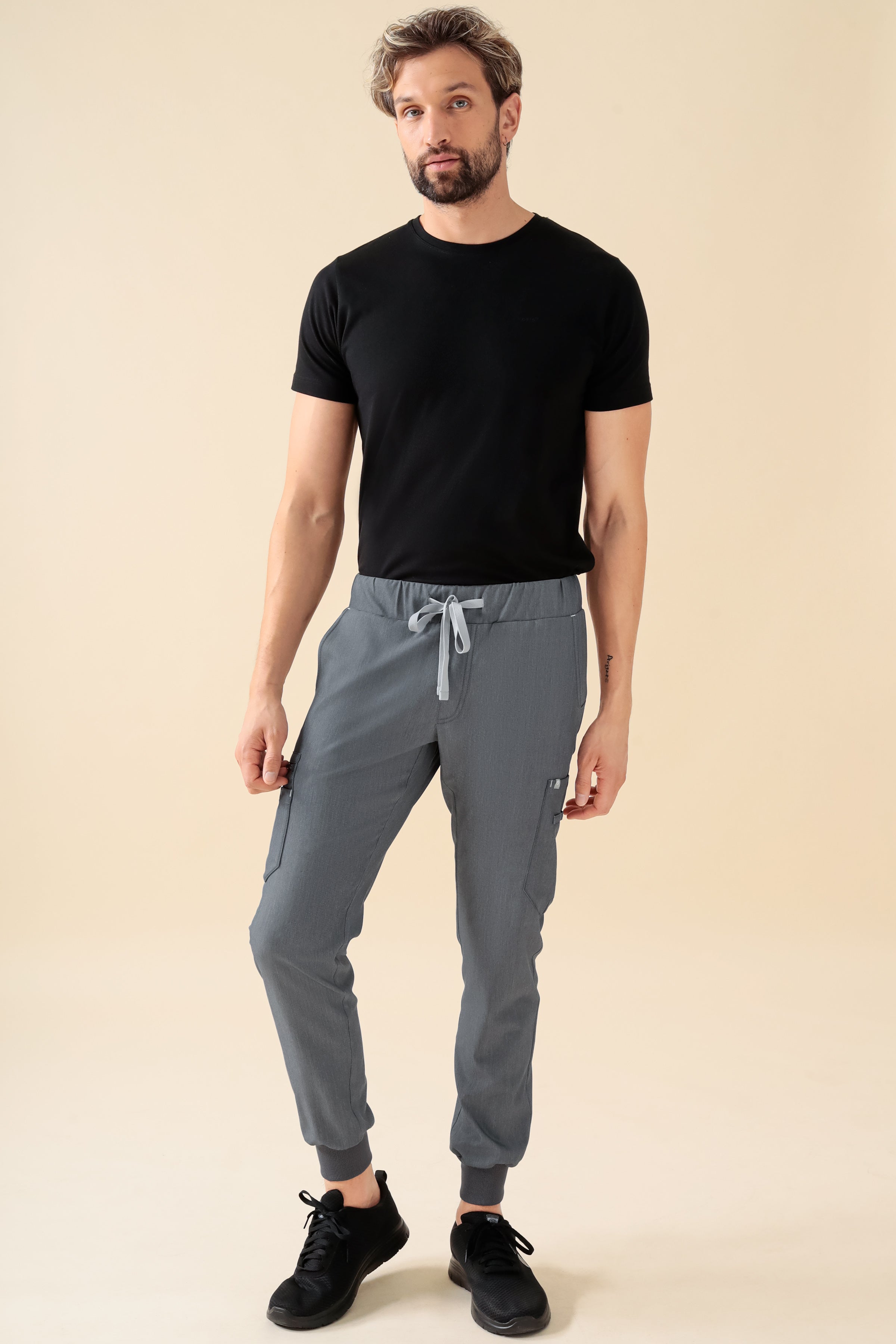 KAERE Hose Herren - Saumbündchen mit Beintaschen grau melange, Vue de face