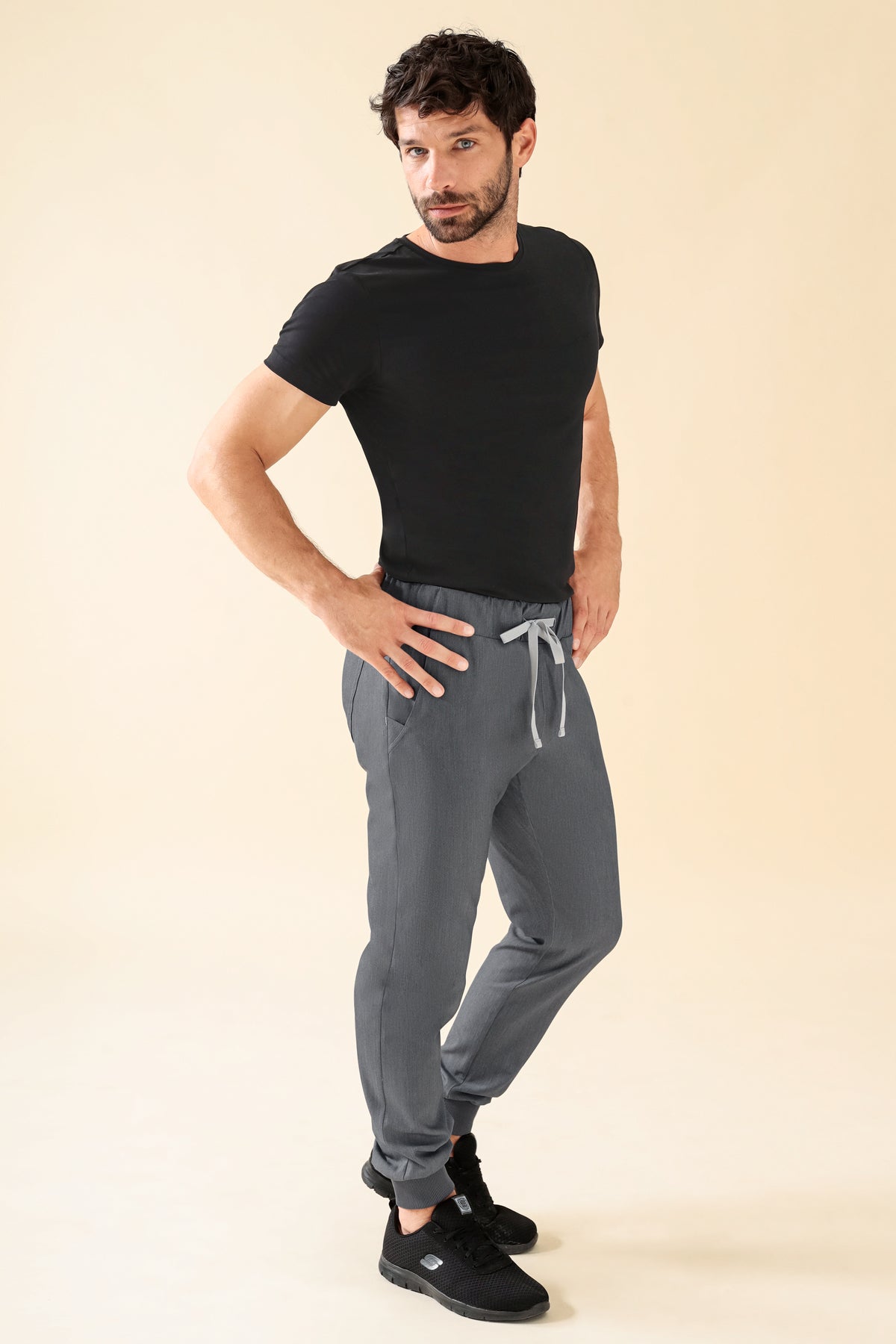 KAERE Hose Herren - Saumbündchen Kurzgr. ohne Beintaschen grau melange, Vorderansicht