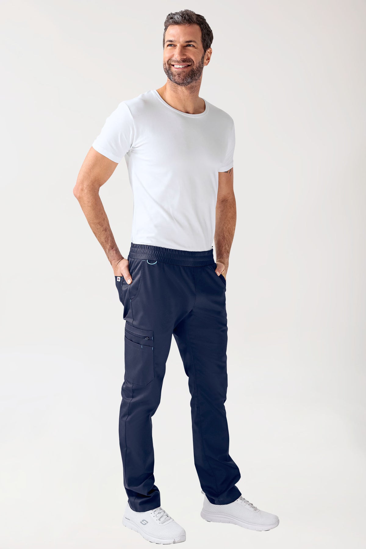 CLINIC STRETCH Hose Herren - gerader Saum navy/himmelblau, Vue de face