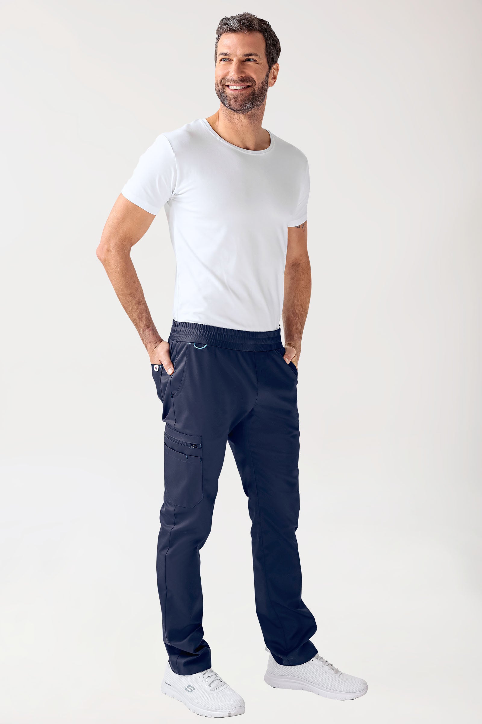 CLINIC STRETCH Hose Herren - gerader Saum navy/himmelblau, Vue de face