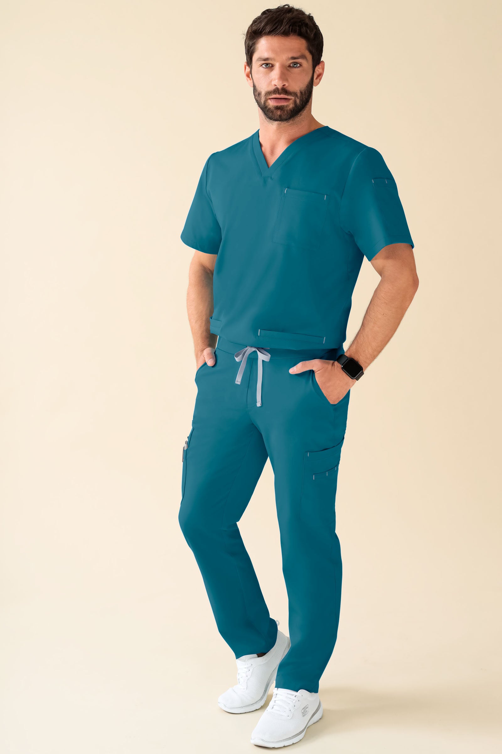 KAERE Hose Herren - gerader Saum Kurzgr. mit Beintaschen petrol, Vorderansicht