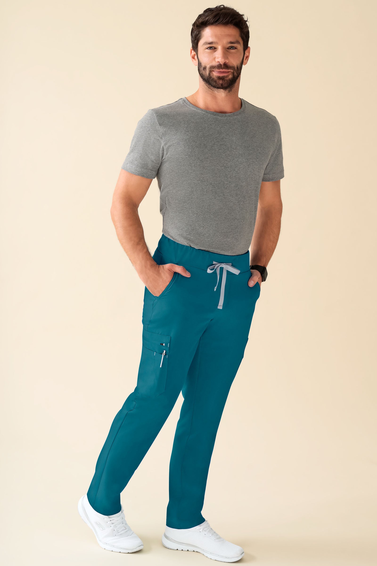 KAERE Hose Herren - gerader Saum Kurzgr. mit Beintaschen petrol, Vorderansicht