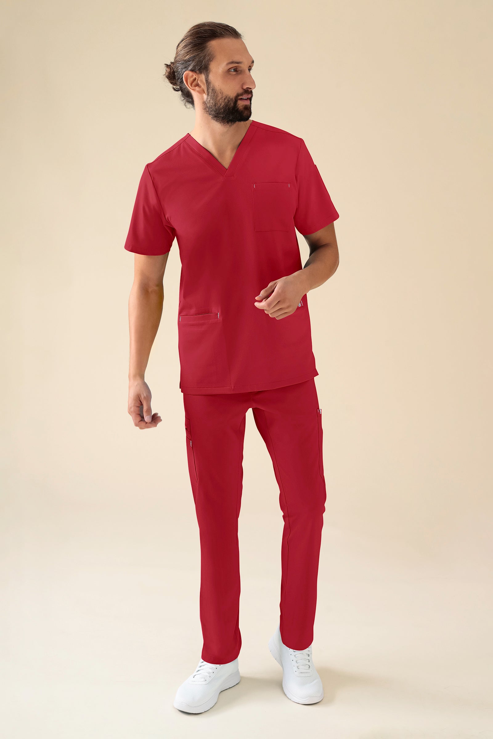KAERE Hose Herren - gerader Saum mit Beintaschen rot, Vorderansicht