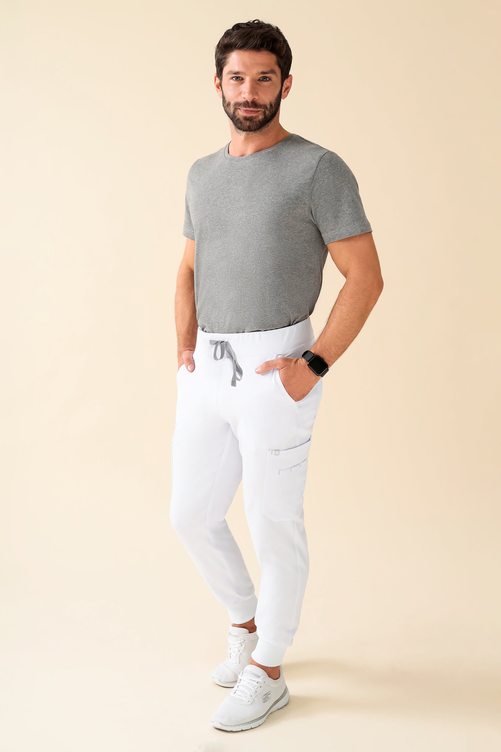 KAERE Hose Herren - Saumbündchen Kurzgr. mit Beintaschen weiss, Vorderansicht