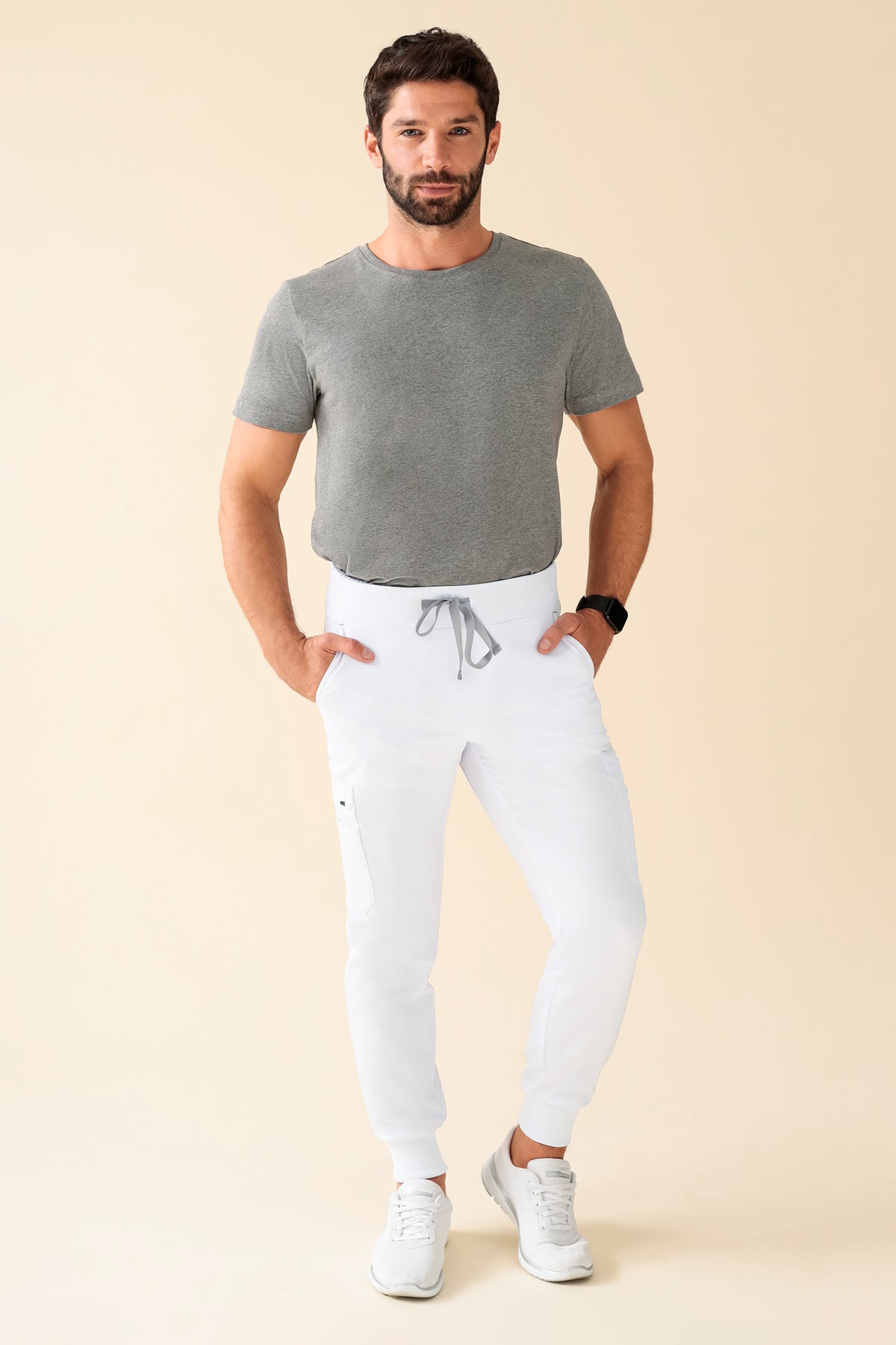 KAERE Hose Herren - Saumbündchen Kurzgr. mit Beintaschen weiss, Vorderansicht