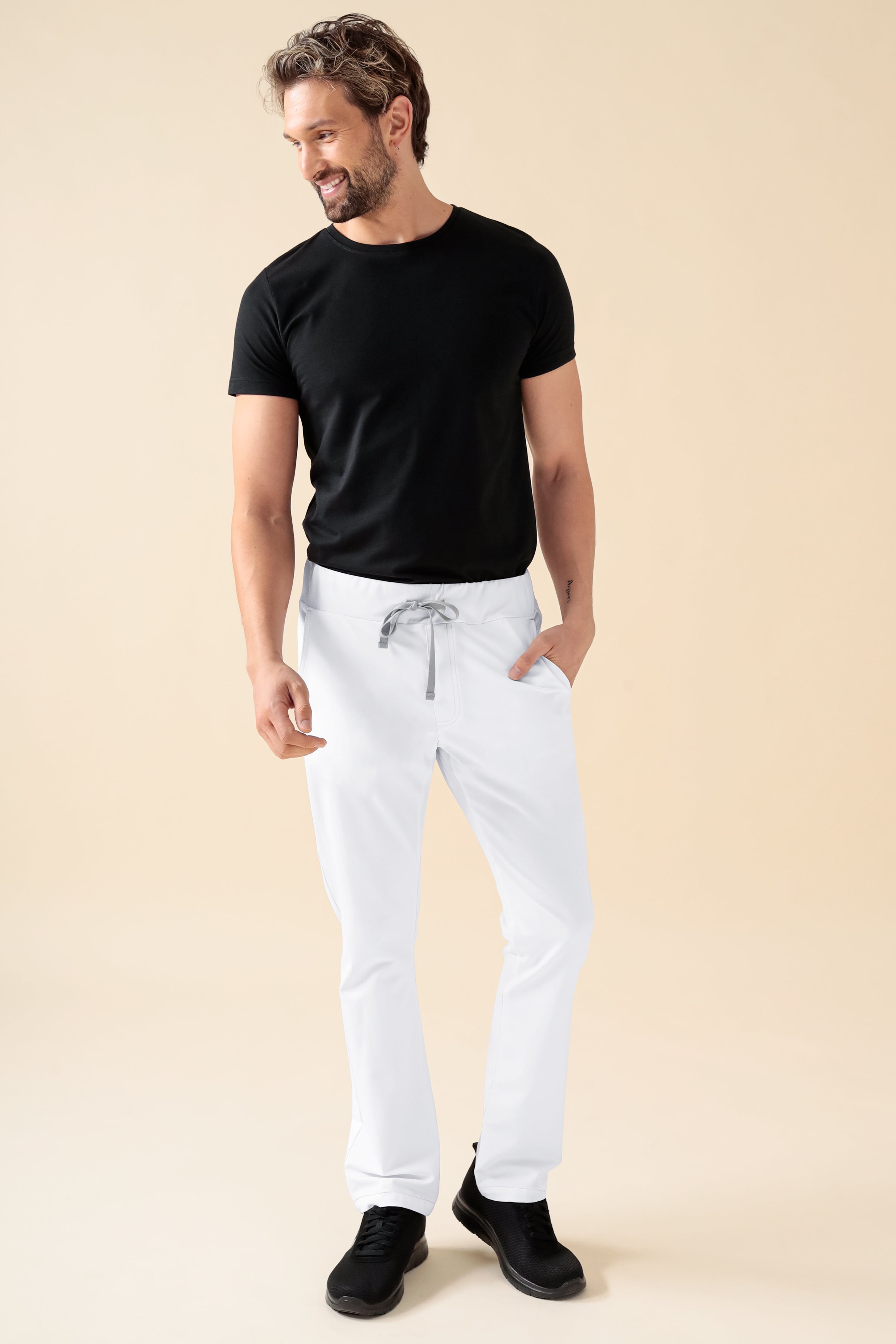 KAERE Hose Herren - gerader Saum ohne Beintaschen weiss, Vorderansicht