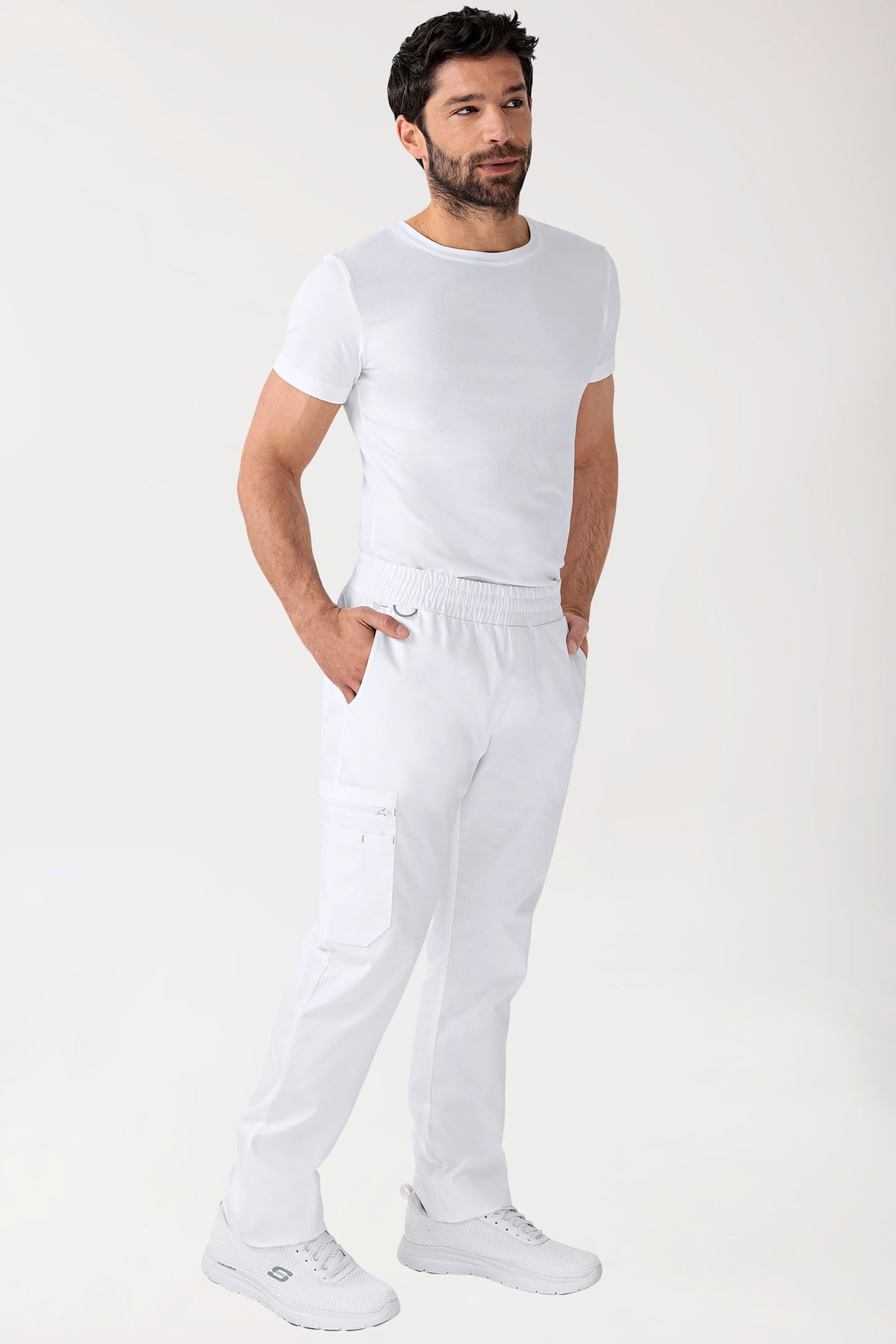 CLINIC STRETCH Hose Herren - gerader Saum Kurzgr. weiss/grau, Vorderansicht