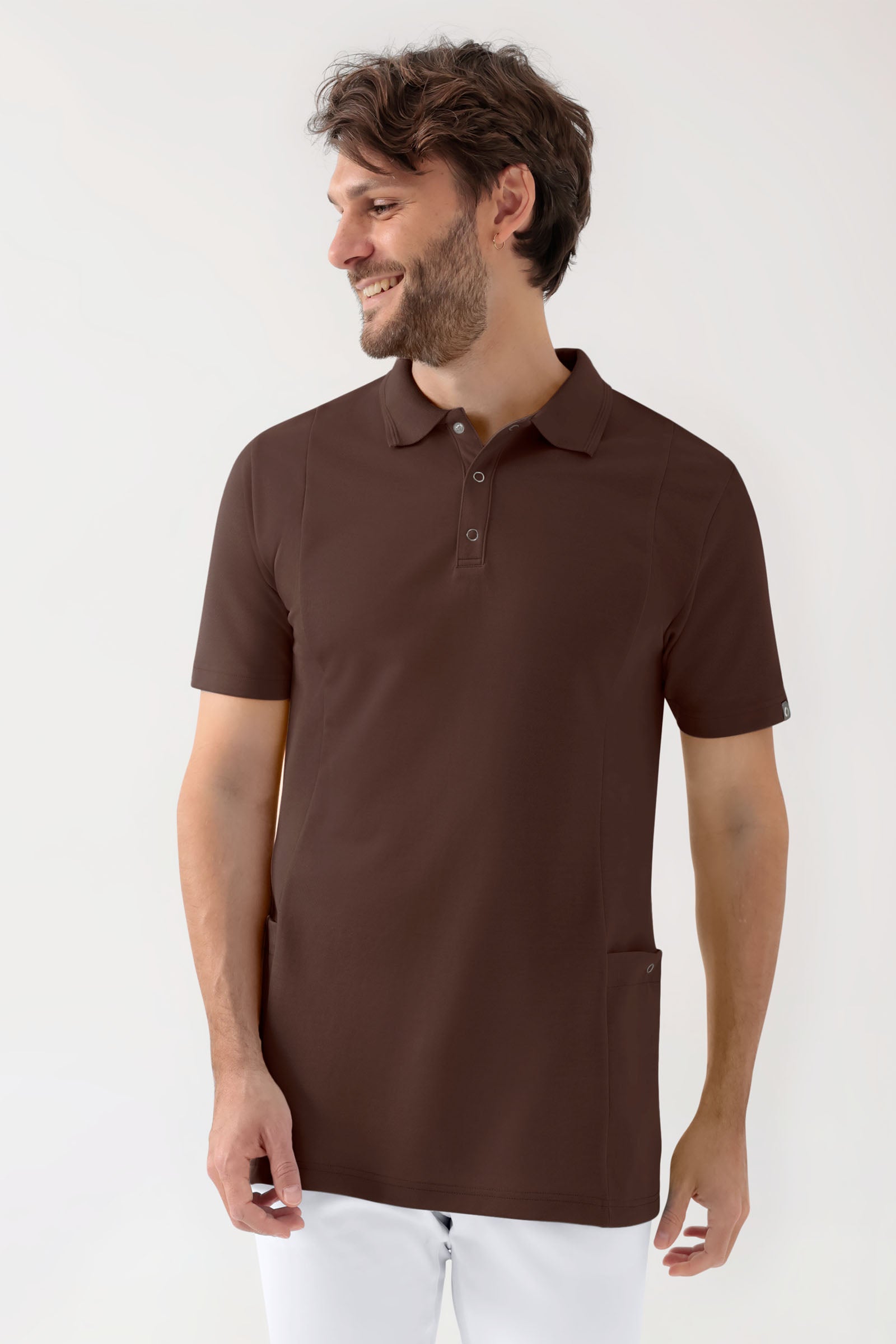 COMFY FLEX Stretch Schlupfkasack Herren - Polokragen coffee, Vorderansicht