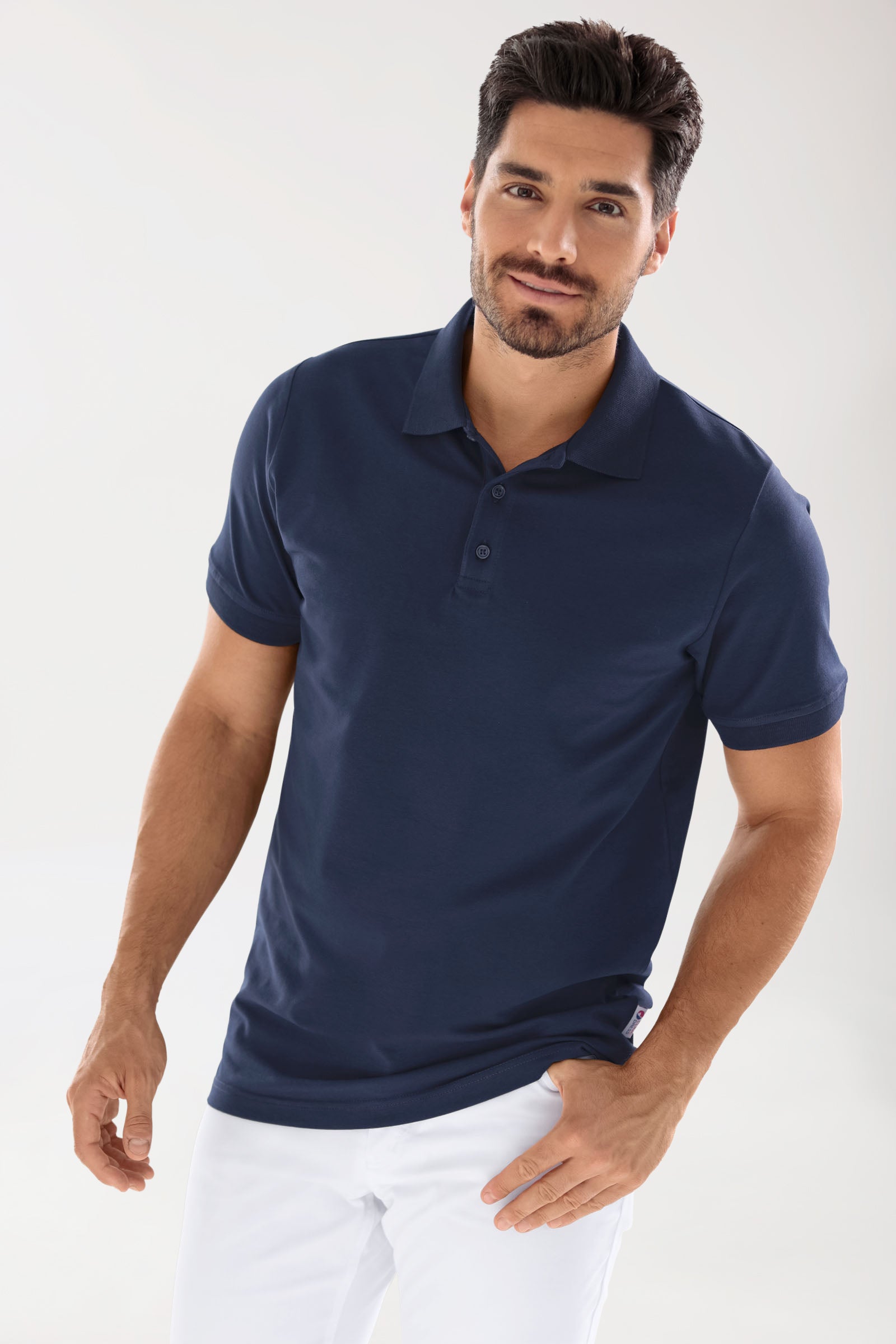 Stretch Shirt Herren - Polokragen - Knopfleiste navy, Vorderansicht