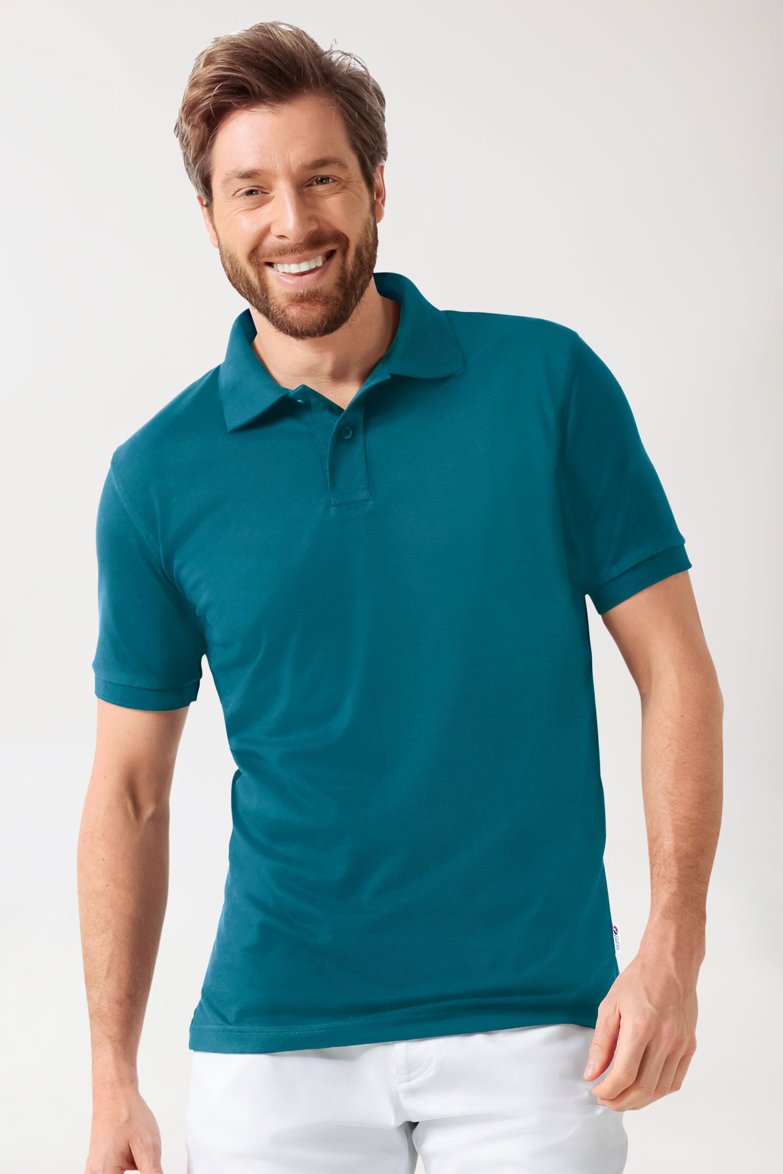 Stretch Shirt Herren - Polokragen petrol, Vue de face