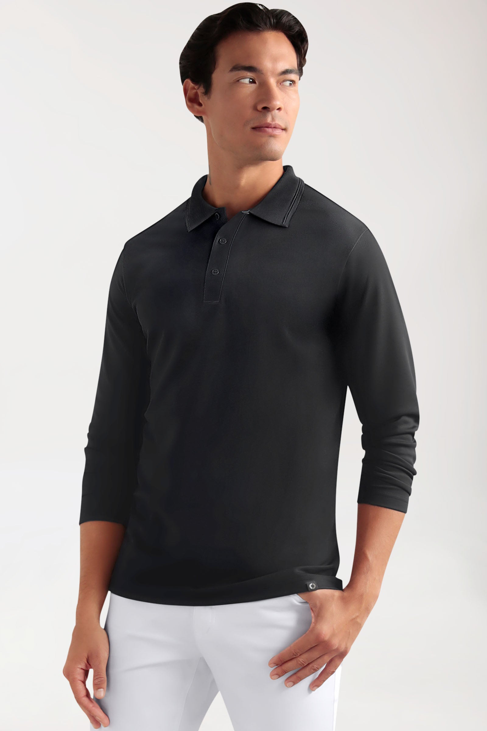 COMFY FLEX Stretch Longsleeve Herren - Polokragen schwarz, Vue de face