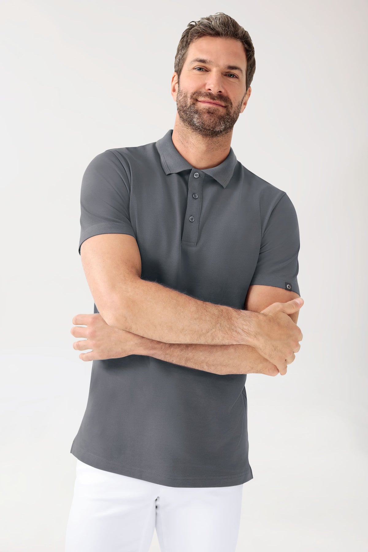 COMFY FLEX Stretch Shirt Herren - Polokragen steingrau, Vue de face