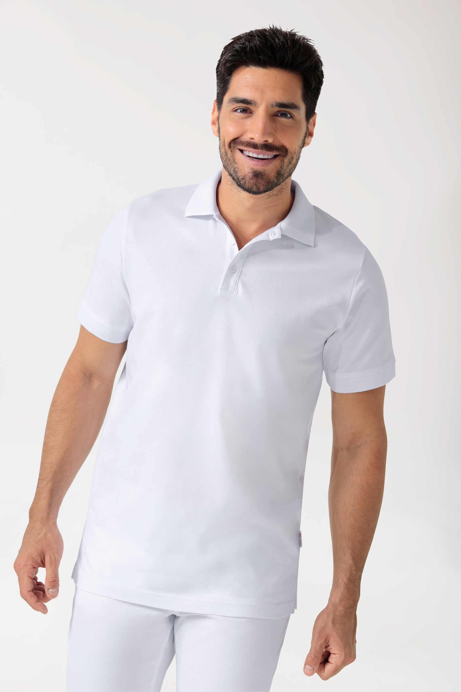 Stretch Shirt Herren - Polokragen - Knopfleiste weiss, Vue de face