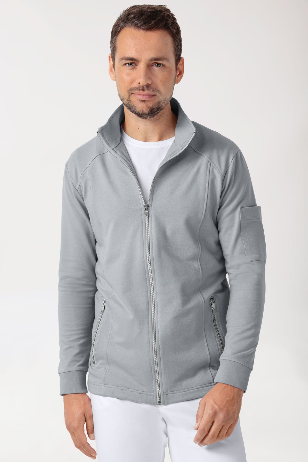 Sweatjacke Herren - Stehkragen grau, Vue de face