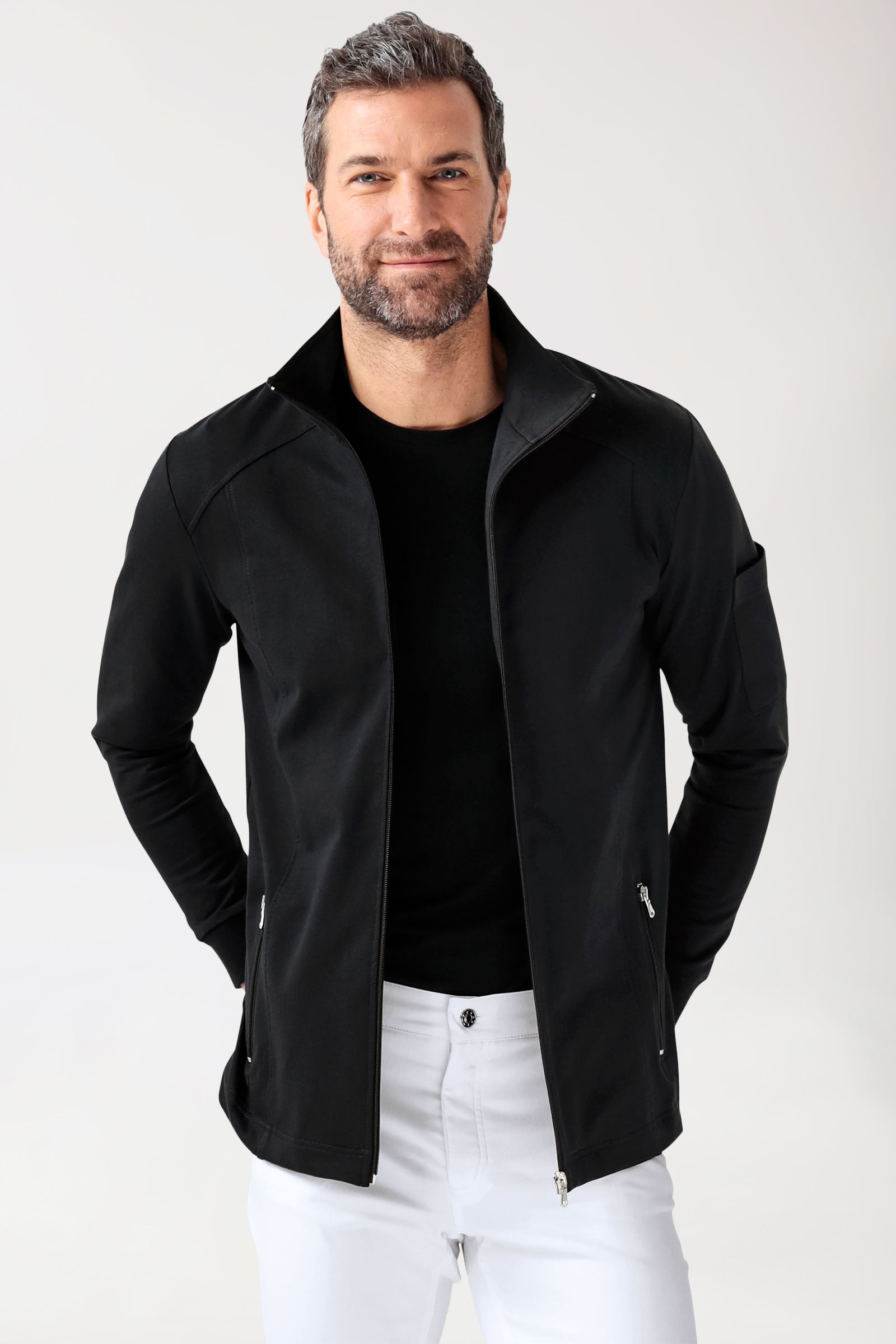 Sweatjacke Herren - Stehkragen schwarz, Vue de face