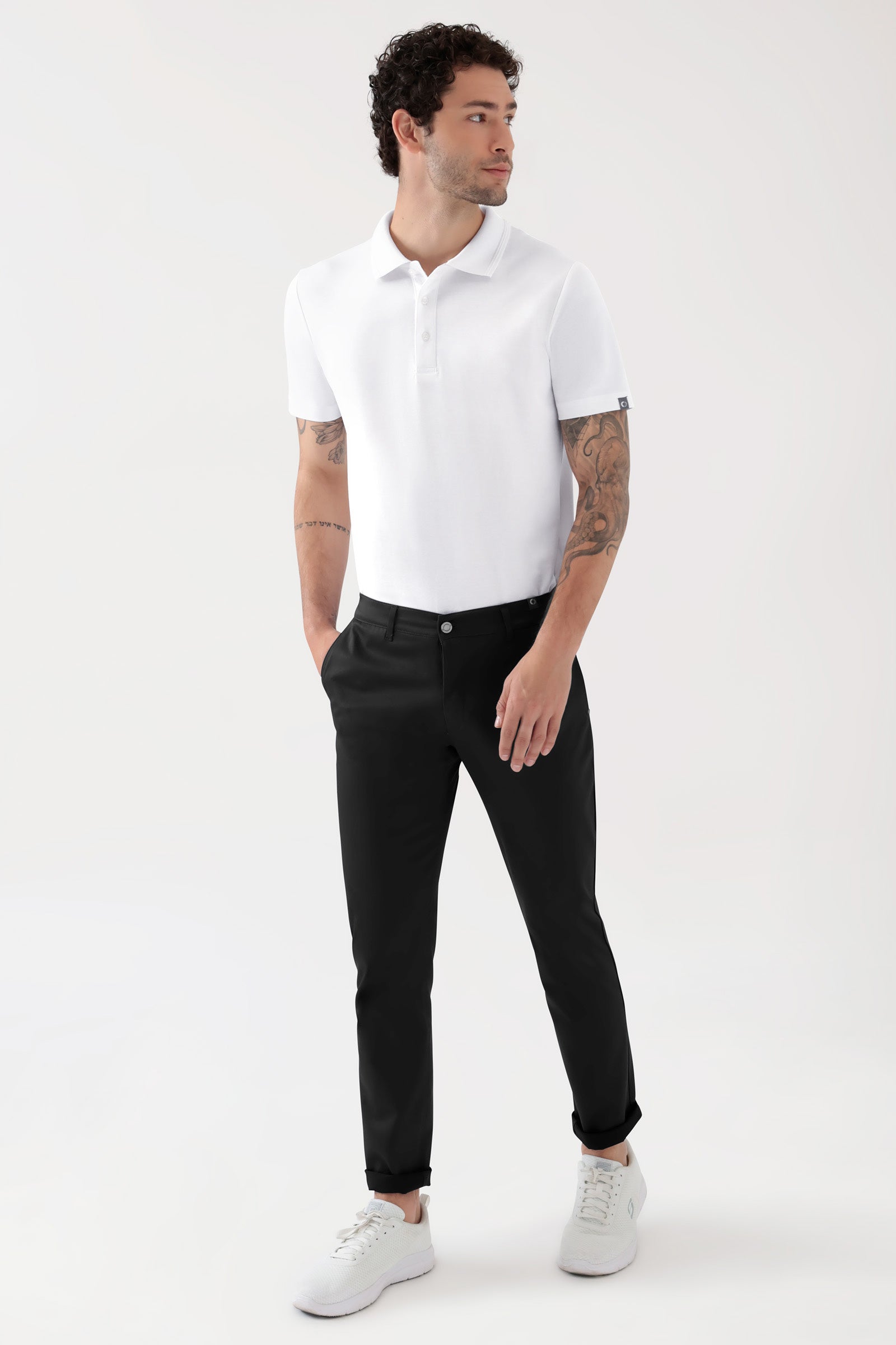 COMFY FLEX Hose Herren - Chino Style schwarz, Vue de face Le mannequin mesure 188 cm et porte la taille 48