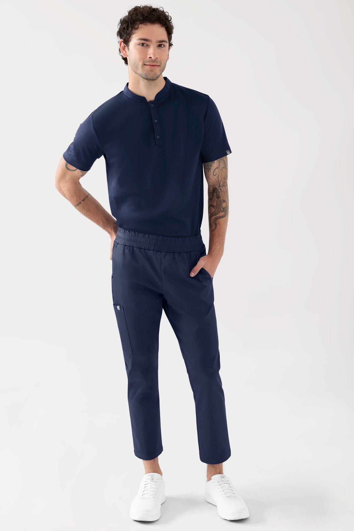 COMFY FLEX Stretch Hose Unisex - 7/8 Länge navy, Vue de face Le mannequin mesure 188 cm et porte la taille M
