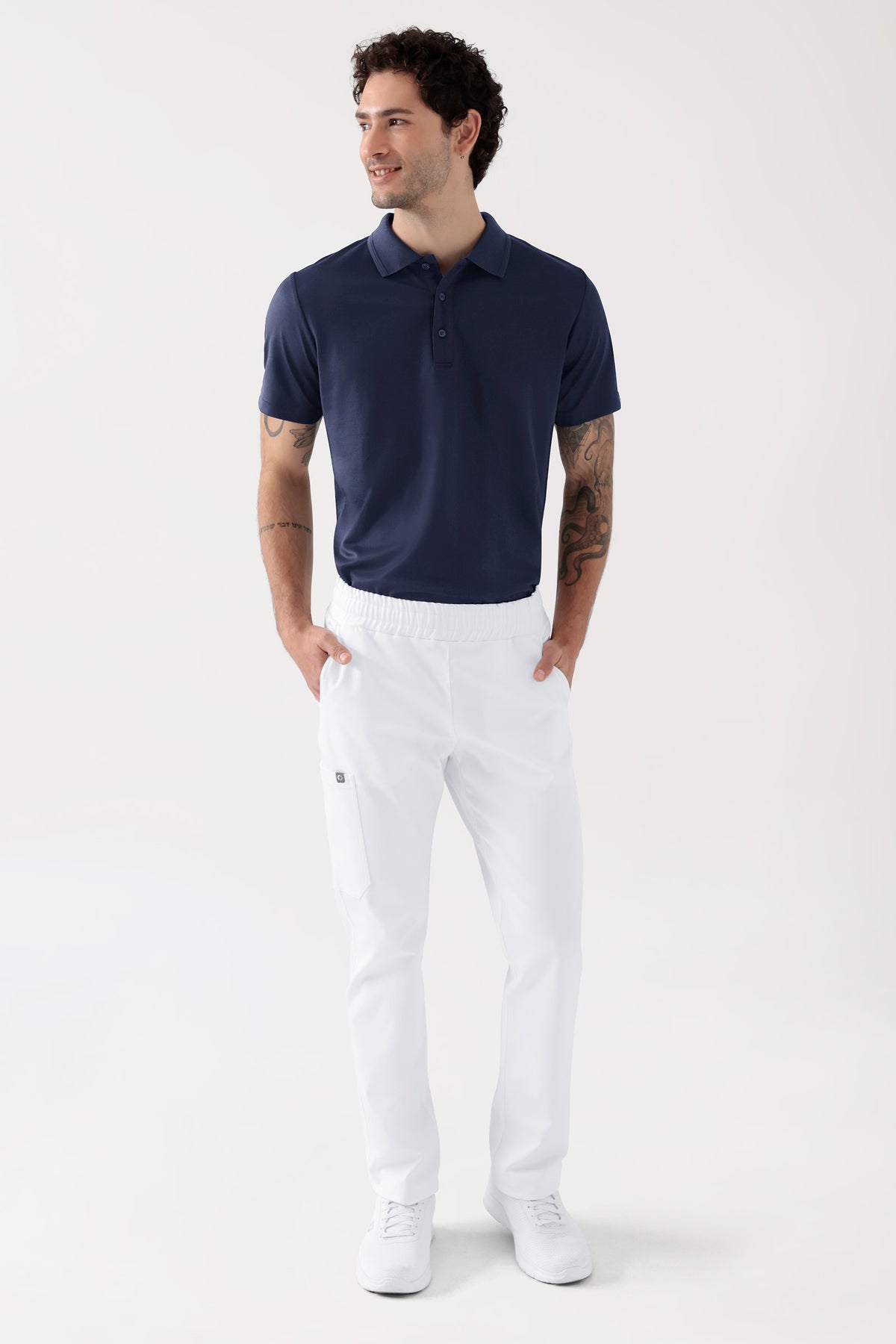 COMFY FLEX Stretch Hose Unisex - 1/1 Länge weiss, Vue de face Le mannequin mesure 188 cm et porte la taille M