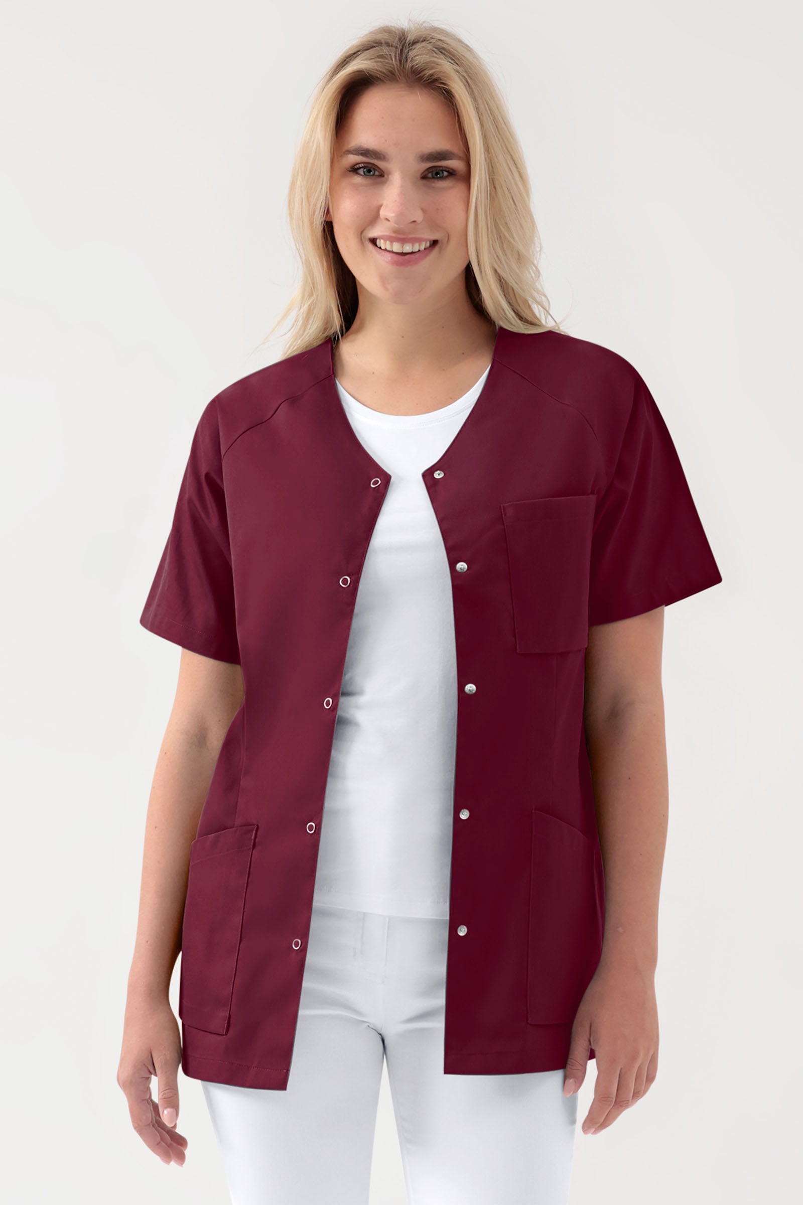 Kasack Damen - Druckknopfleiste bordeaux, Vorderansicht
