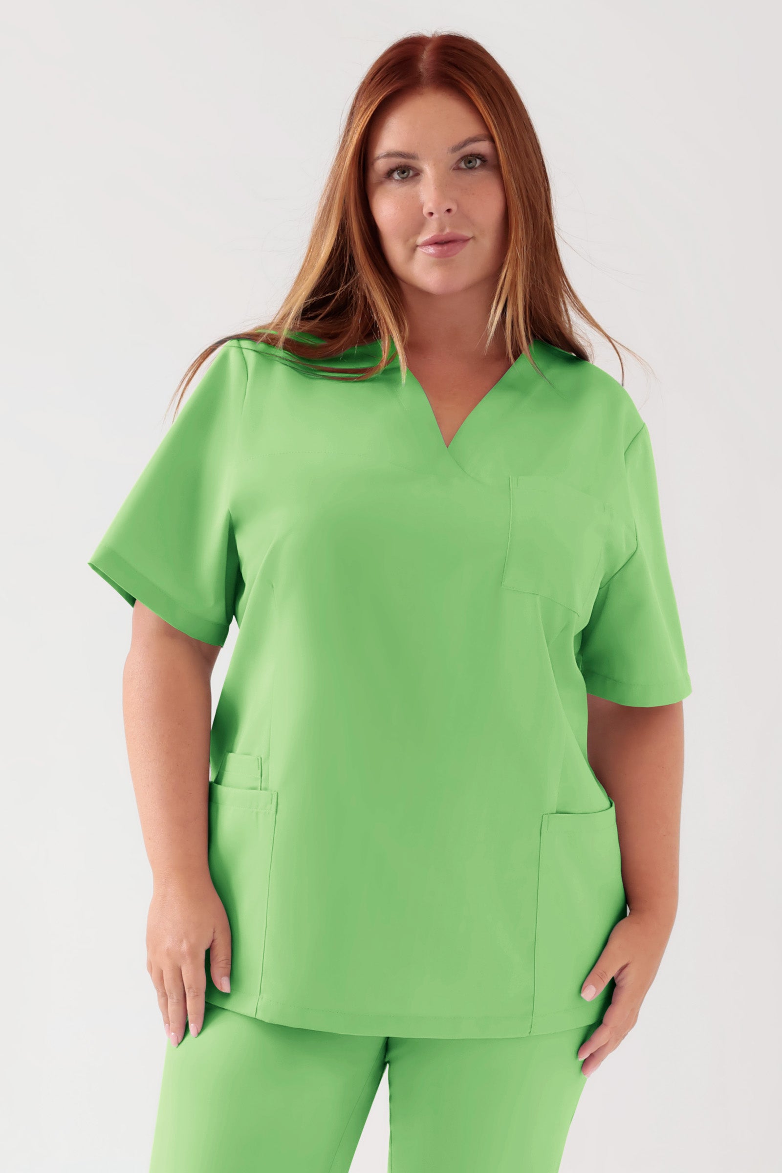 TENCEL™ Schlupfkasack Damen - V-Ausschnitt apfelgrün, Vorderansicht