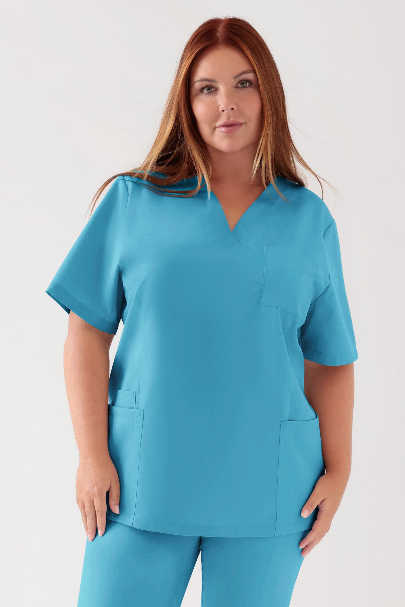 TENCEL™ Schlupfkasack Damen - V-Ausschnitt dark türkis, Vue de face