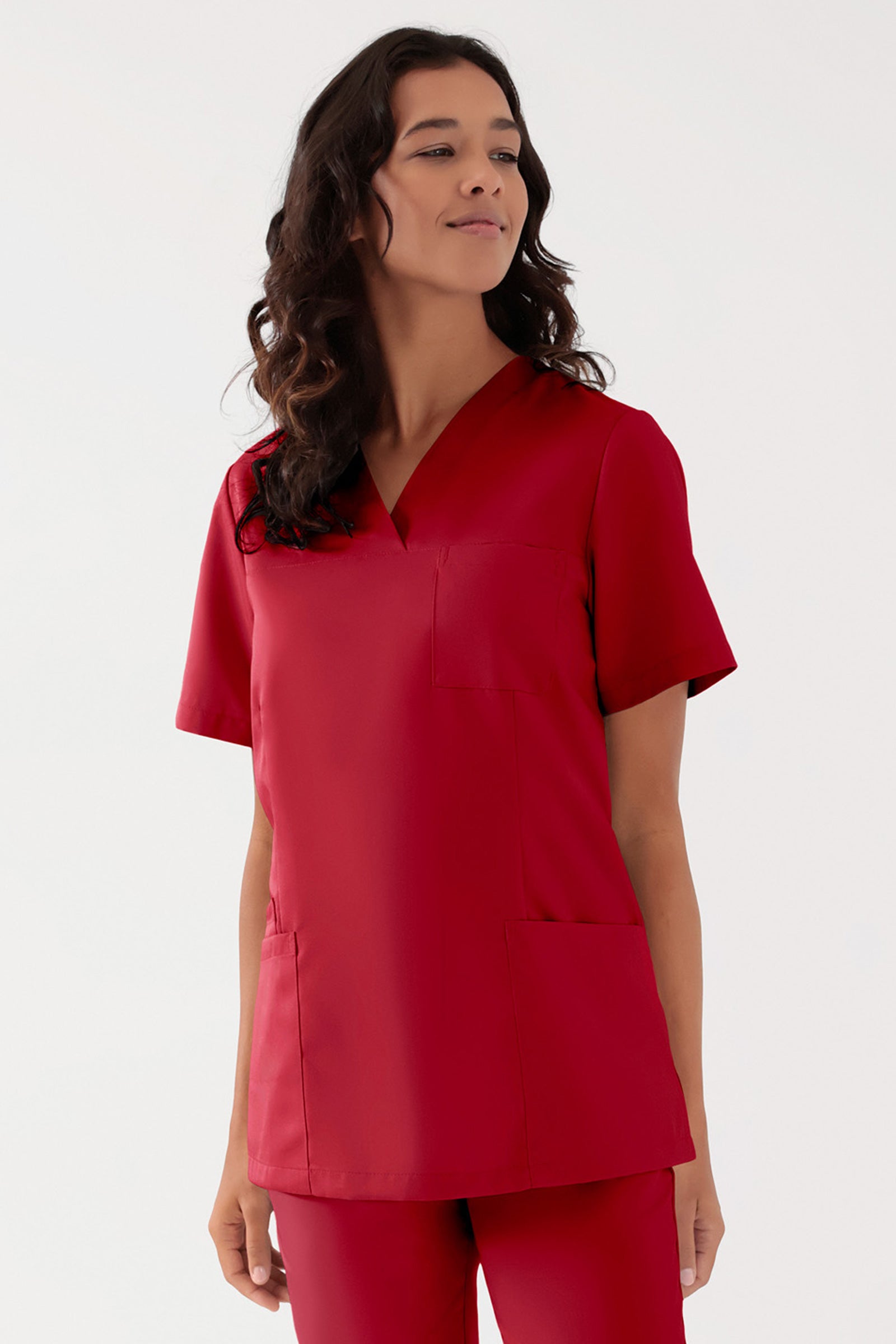TENCEL™ Schlupfkasack Damen - V-Ausschnitt rot, Vue de face