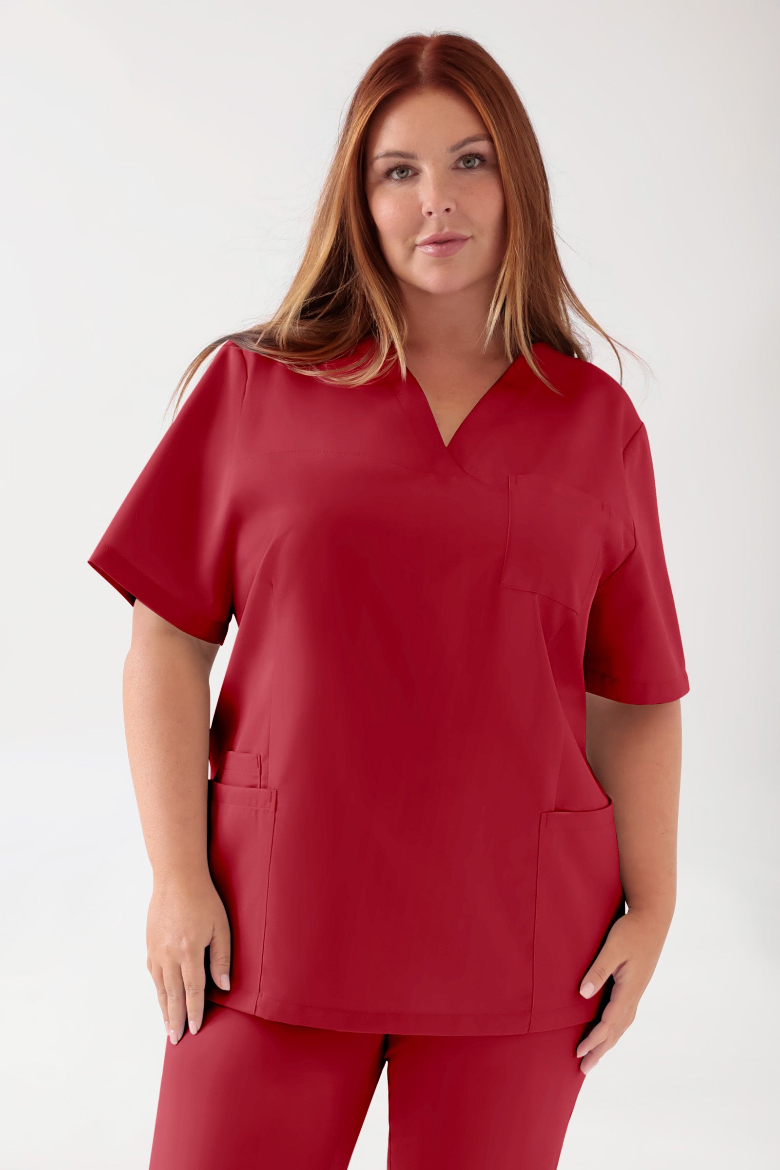 TENCEL™ Schlupfkasack Damen - V-Ausschnitt rot, Vue de face
