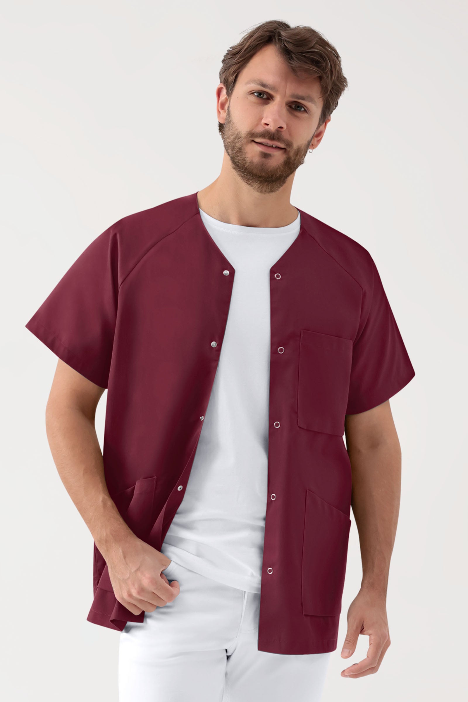 Kasack Herren - Druckknopfleiste bordeaux, Vorderansicht