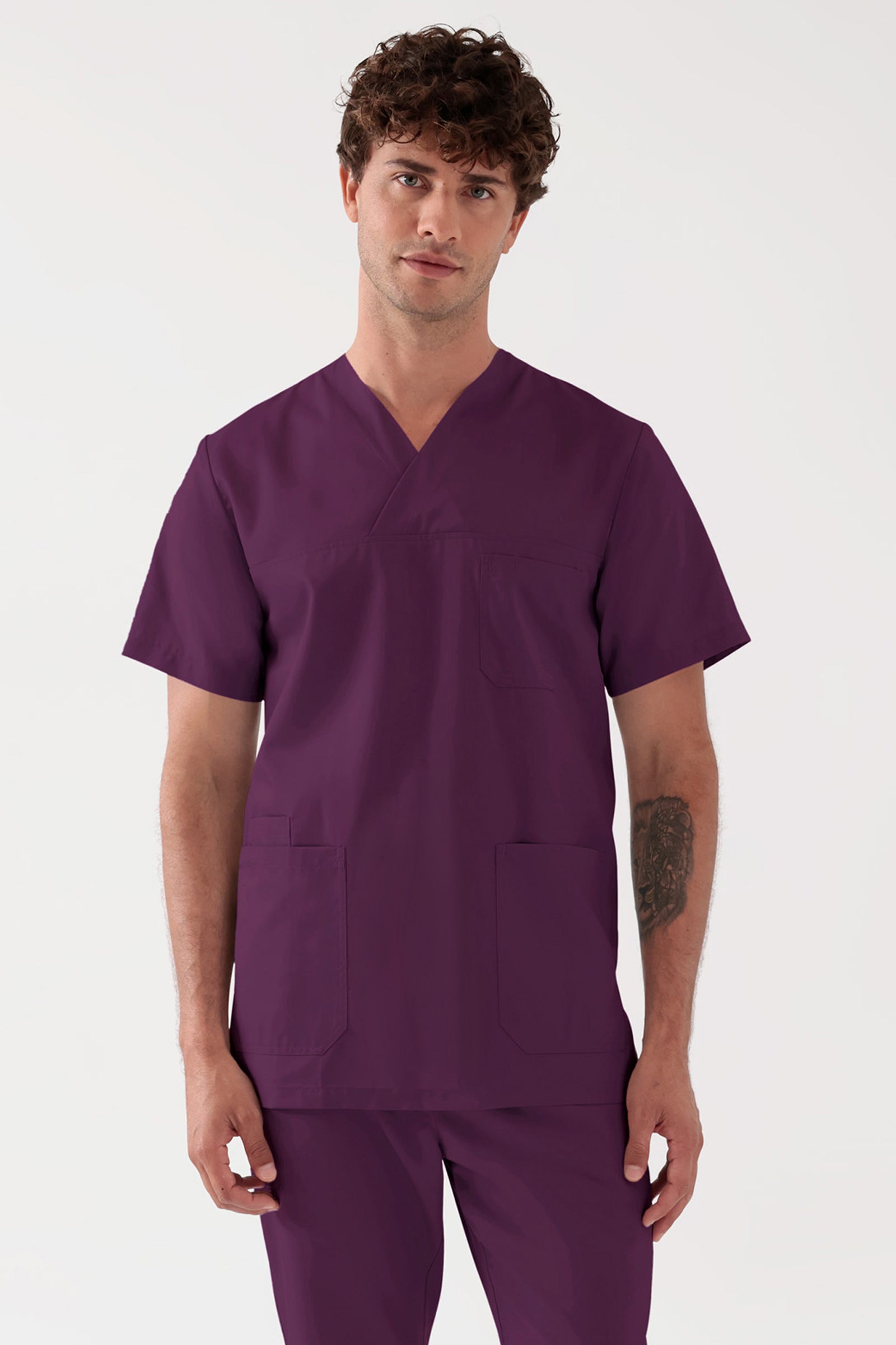 TENCEL™ Schlupfkasack Herren - V-Ausschnitt black berry, Vue de face