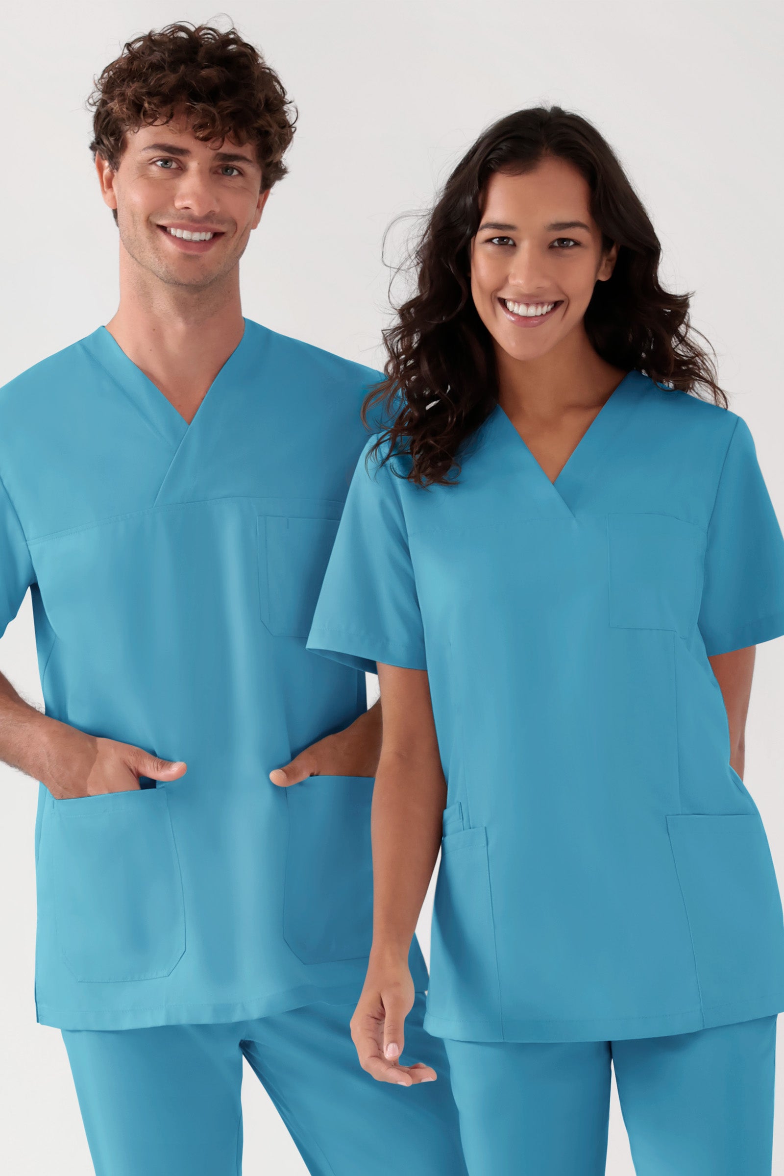 TENCEL™ Schlupfkasack Herren - V-Ausschnitt dark türkis, Vorderansicht