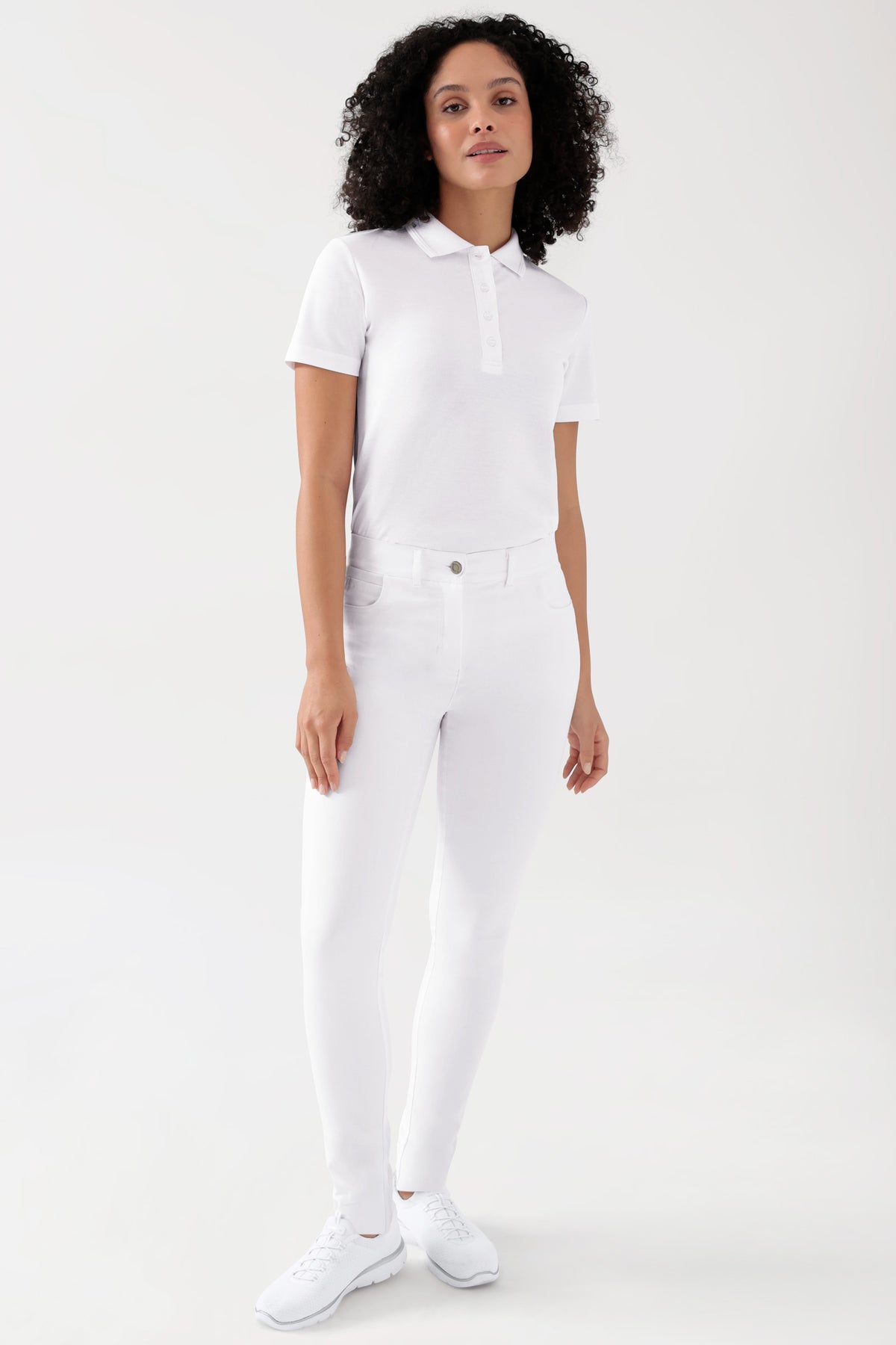 COMFY FLEX 5-Pocket Hose Damen - schlankes Bein weiss, Vue de face Le mannequin mesure 176 cm et porte la taille 36