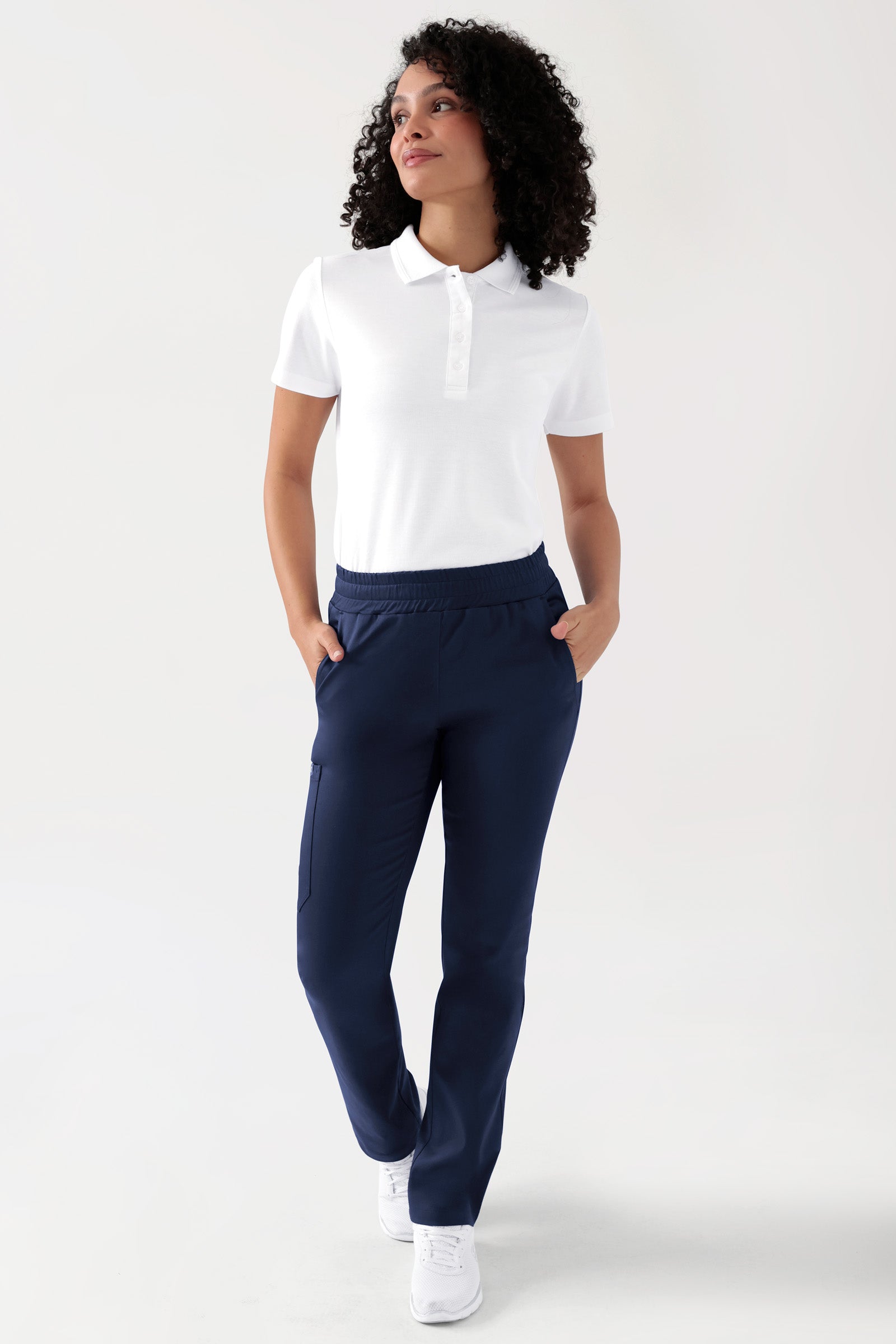 COMFY FLEX Stretch Hose Unisex - 1/1 Länge navy, Vorderansicht Das Model ist 176 cm gross und trägt Grösse S