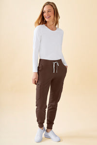 KAERE Hose Damen - Saumbündchen mit Beintaschen coffee