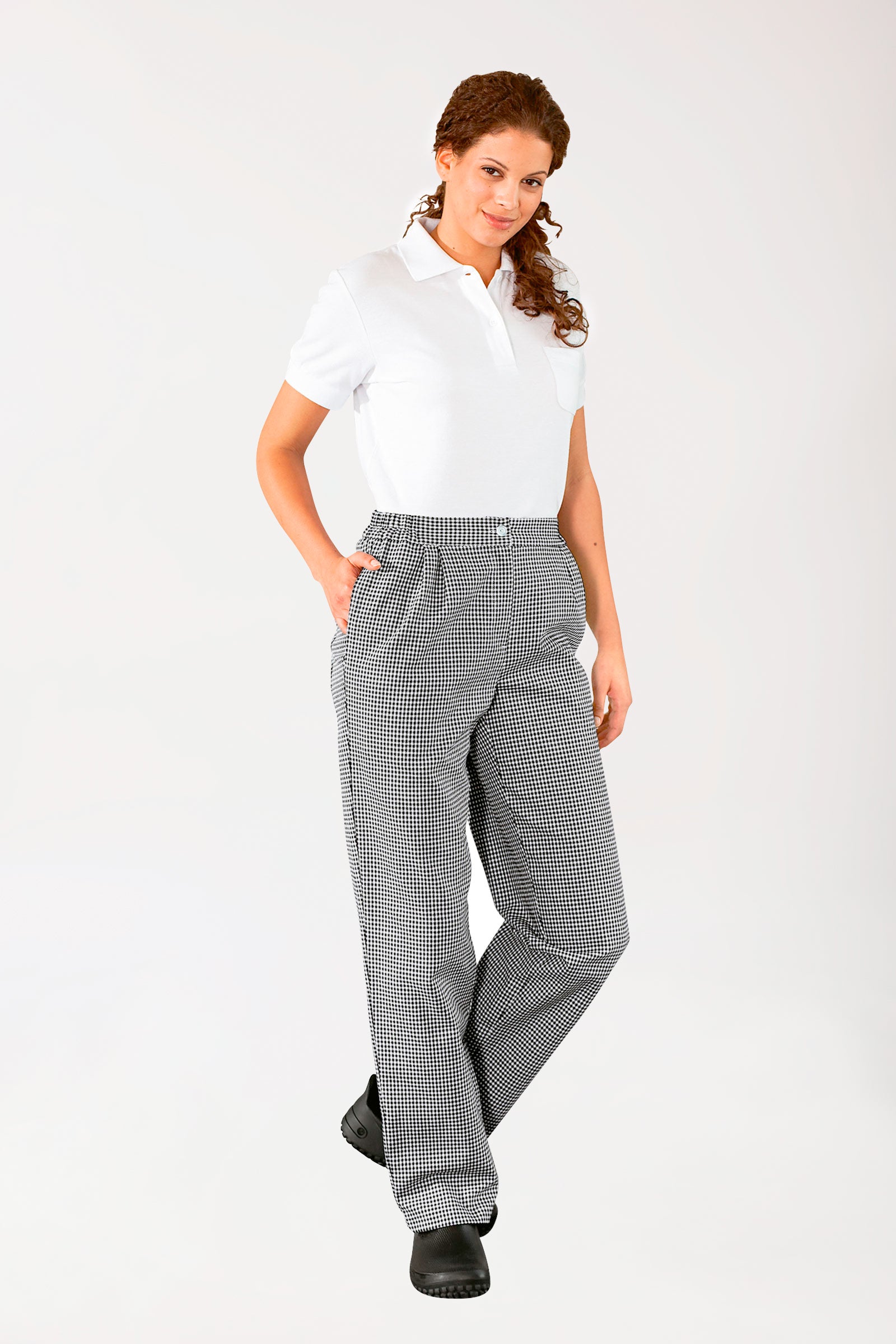 Gastro Hosen Damen - Bundfalten schwarz/weiss