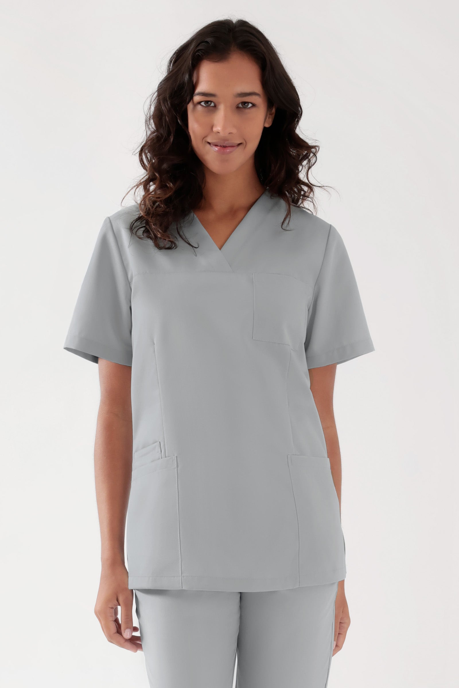 TENCEL™ Schlupfkasack Damen - V-Ausschnitt perlgrau, Vorderansicht