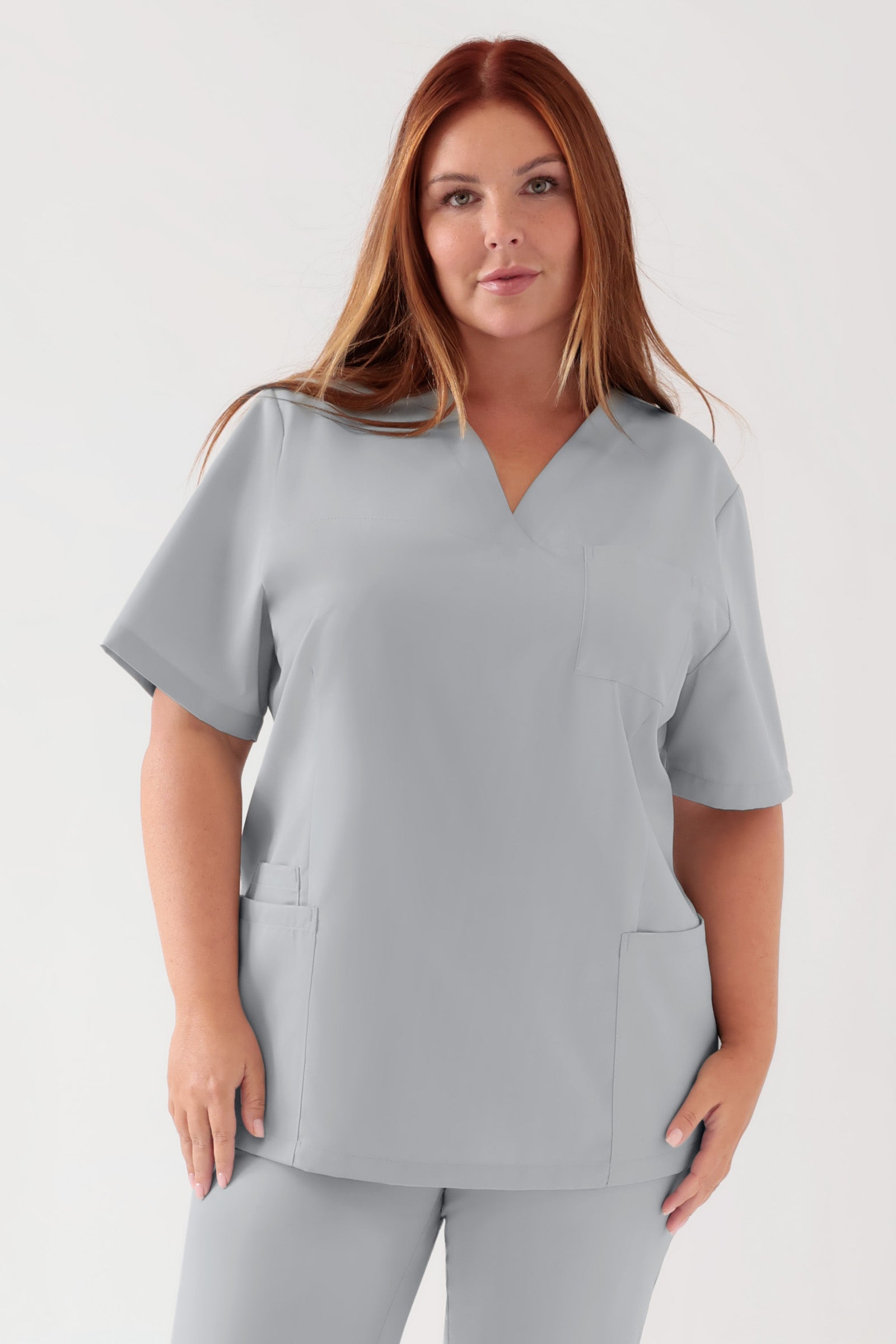 TENCEL™ Schlupfkasack Damen - V-Ausschnitt perlgrau, Vorderansicht